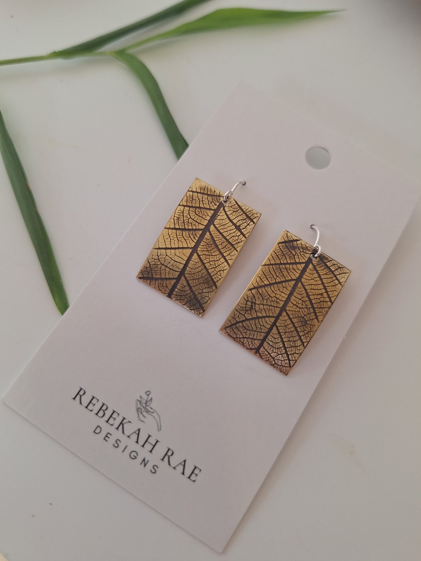 Pressed Leaf Brass Earrings — Botanical Imprint