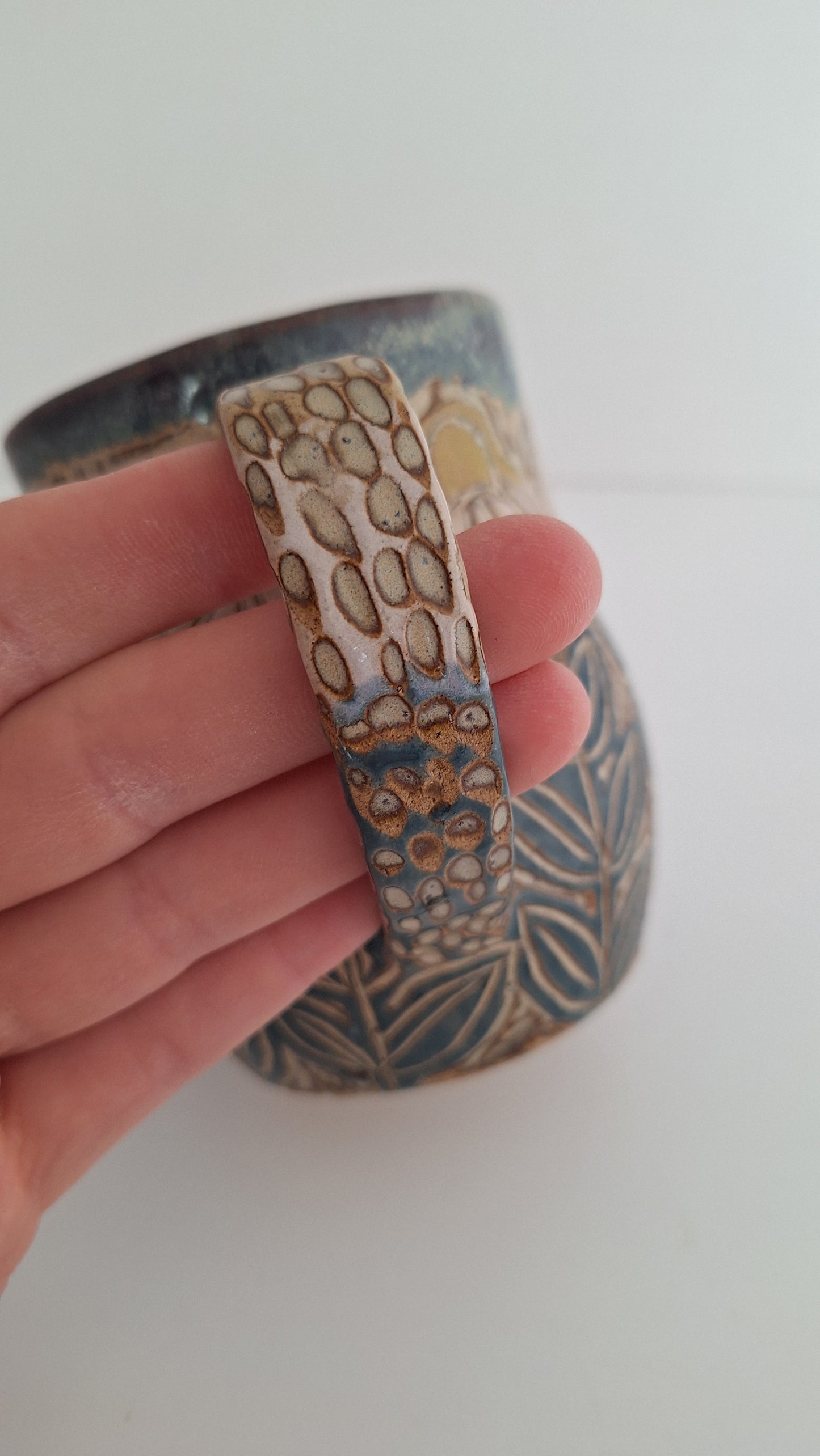 Hand Carved Botanical Stoneware Mug – Mountain Fern - One of a Kind Sgraffito Mug