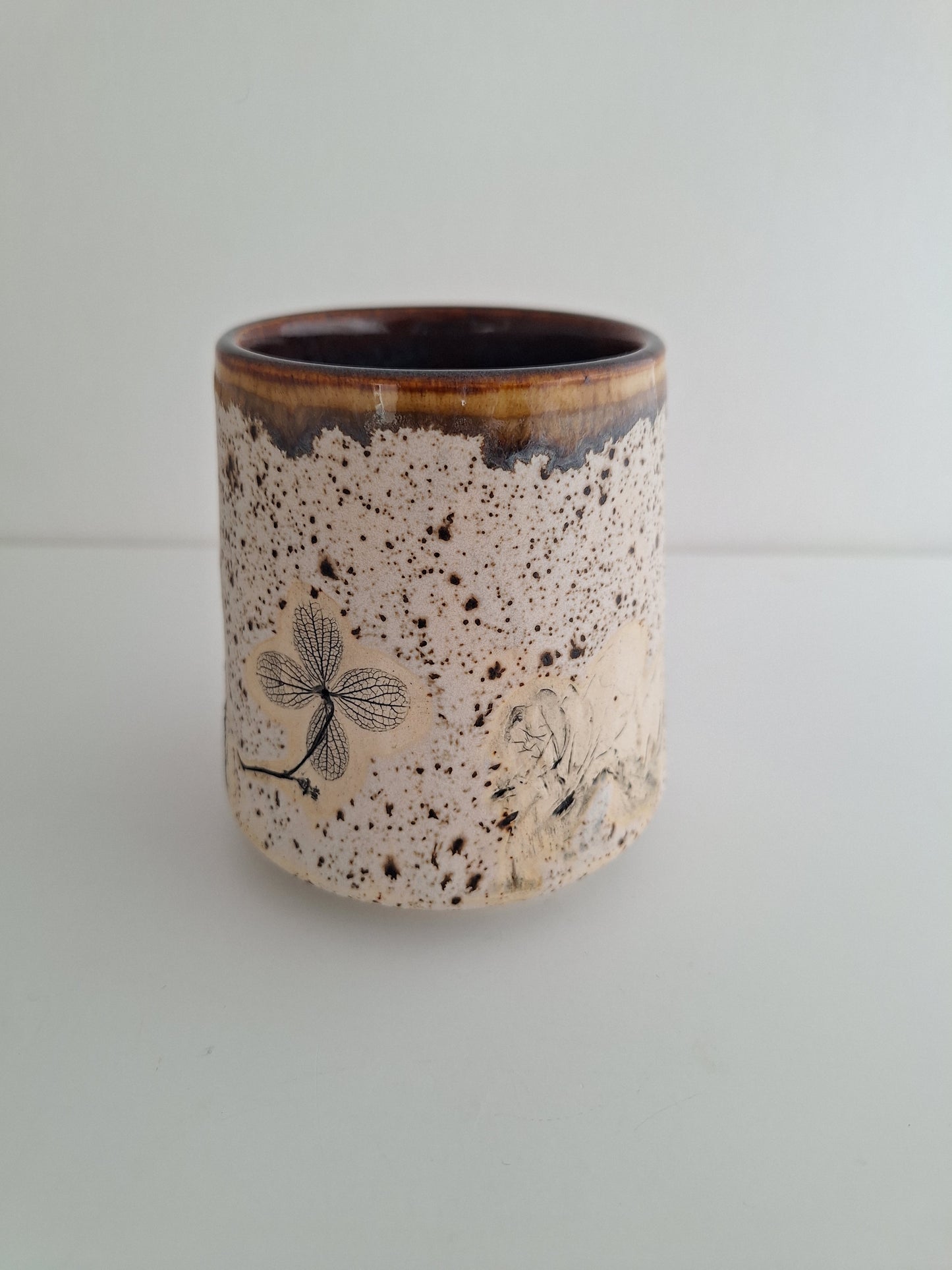 Botanical Imprint Stemless Wine Cup — One of a Kind Stoneware Tumbler - #5