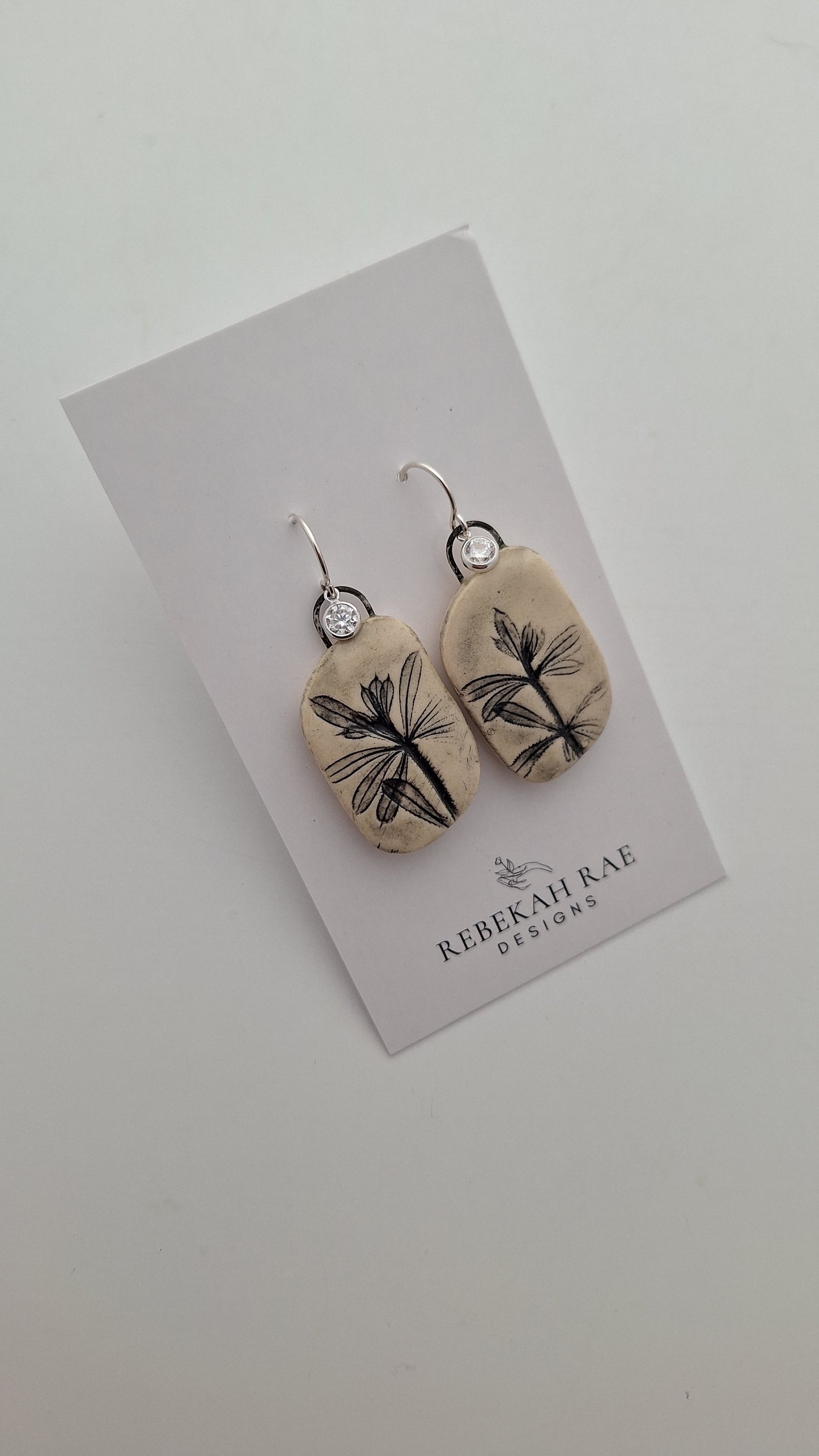 Botanical Stoneware Earrings – Sterling Silver Ear Wires – One of a Kind