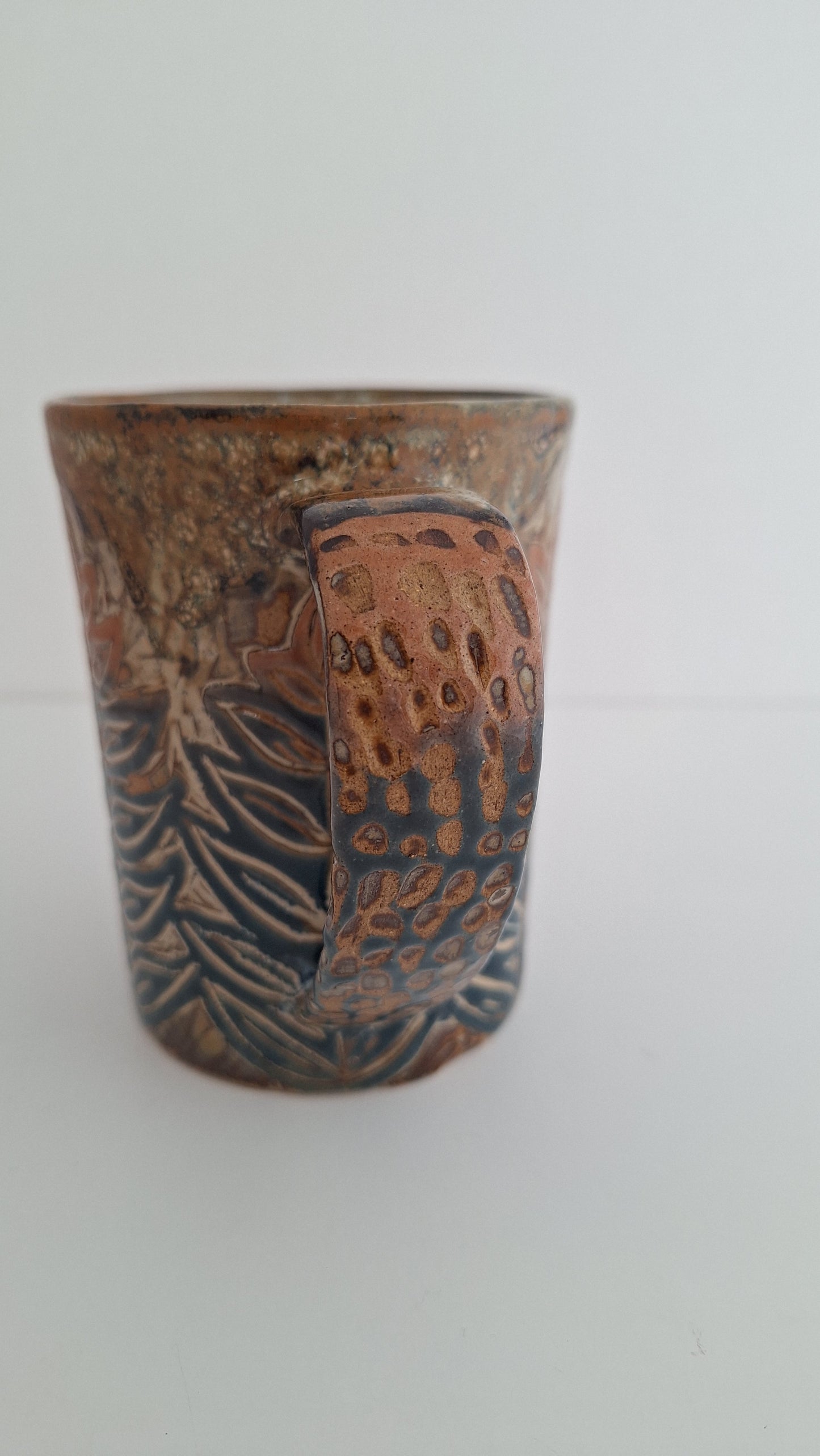 Hand Carved Botanical Stoneware Mug – Mountain Fern - One of a Kind Sgraffito Mug