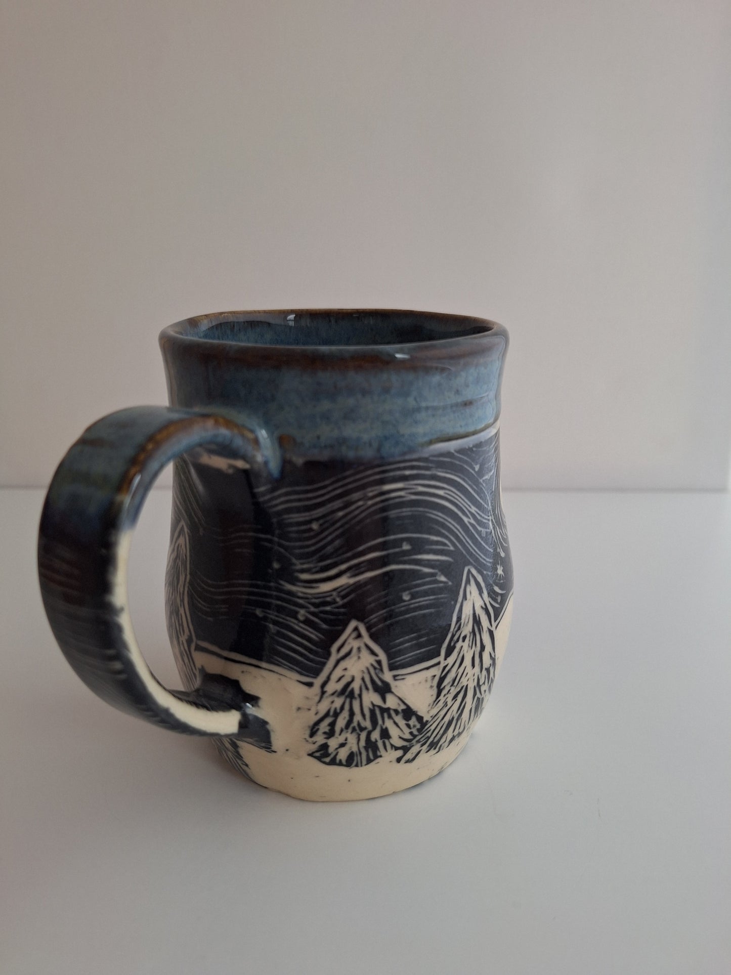 Hand-carved Snowy Cabin Mug