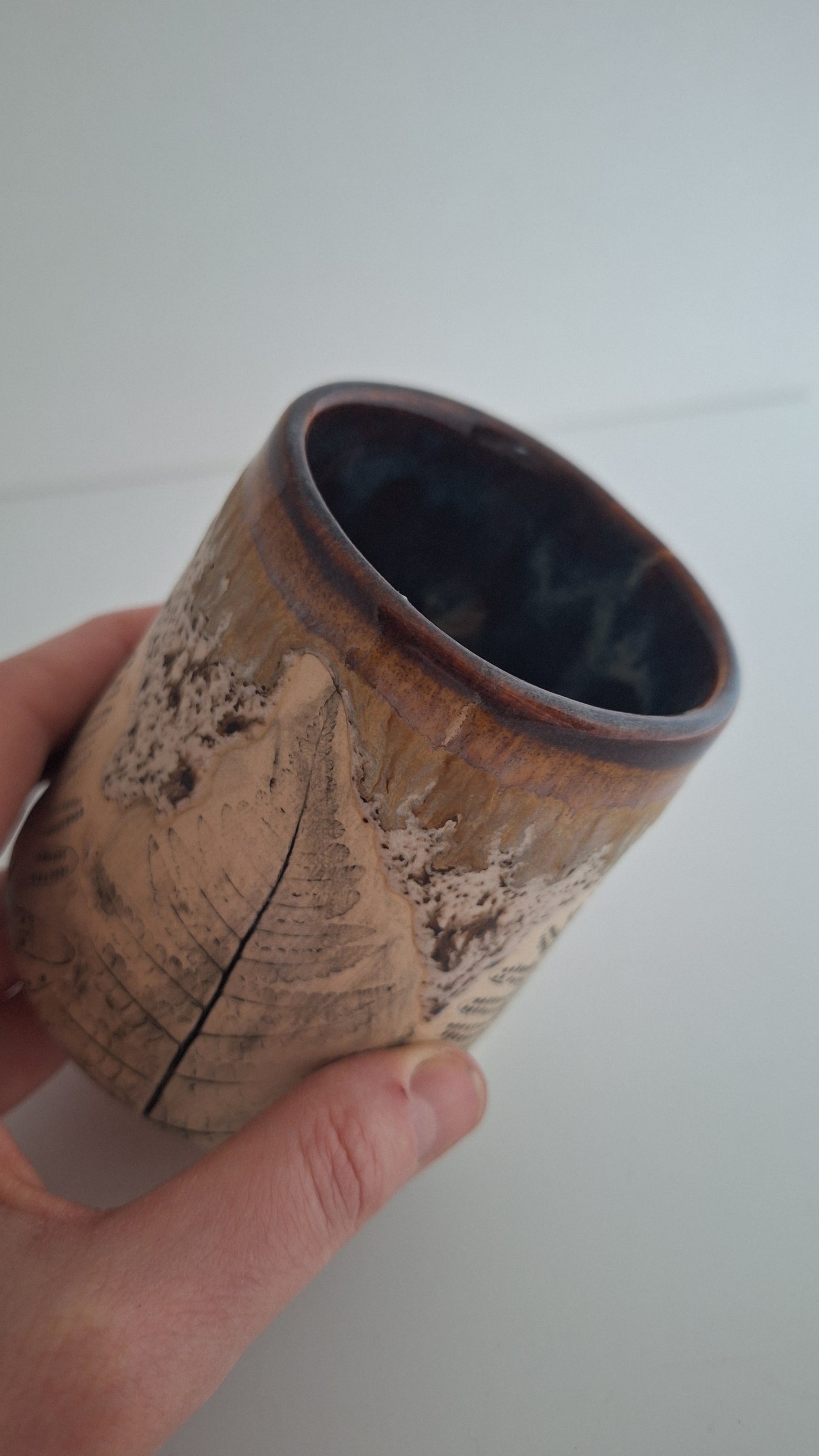 Botanical Imprint Stemless Wine Cup — One of a Kind Stoneware Tumbler - #3