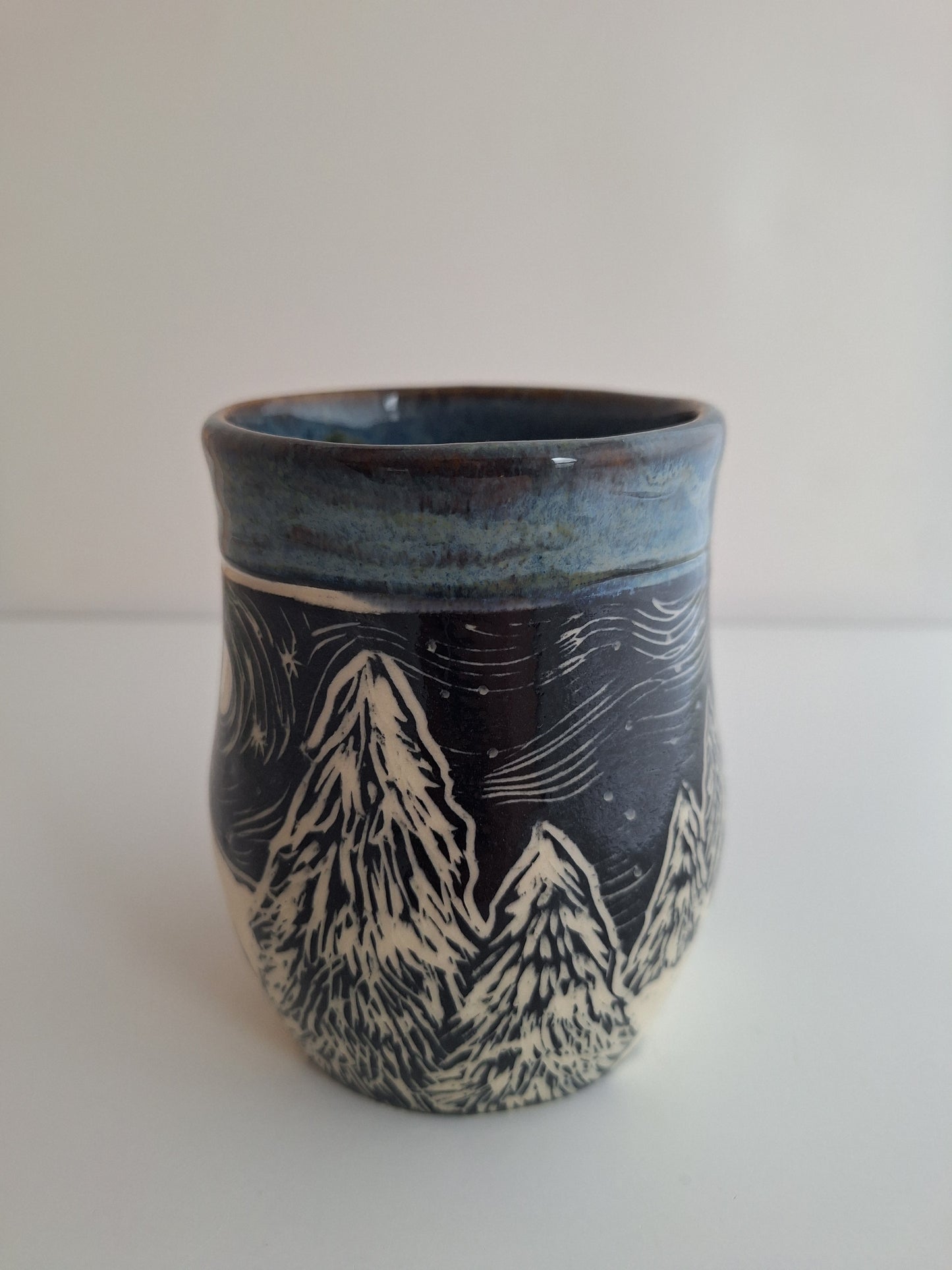 Hand-carved Snowy Cabin Mug