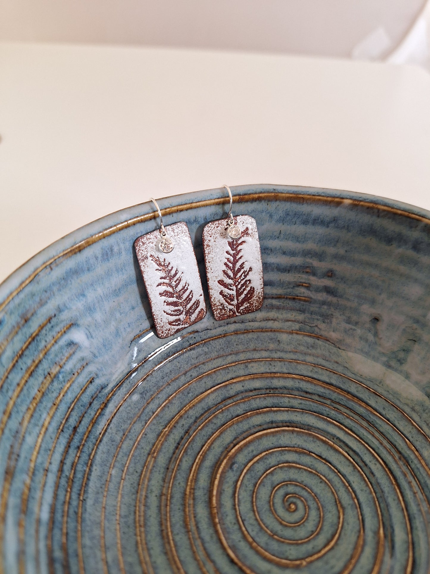 Copper Fern earrings – Enamel Pendant – One of a Kind Botanical Jewelry