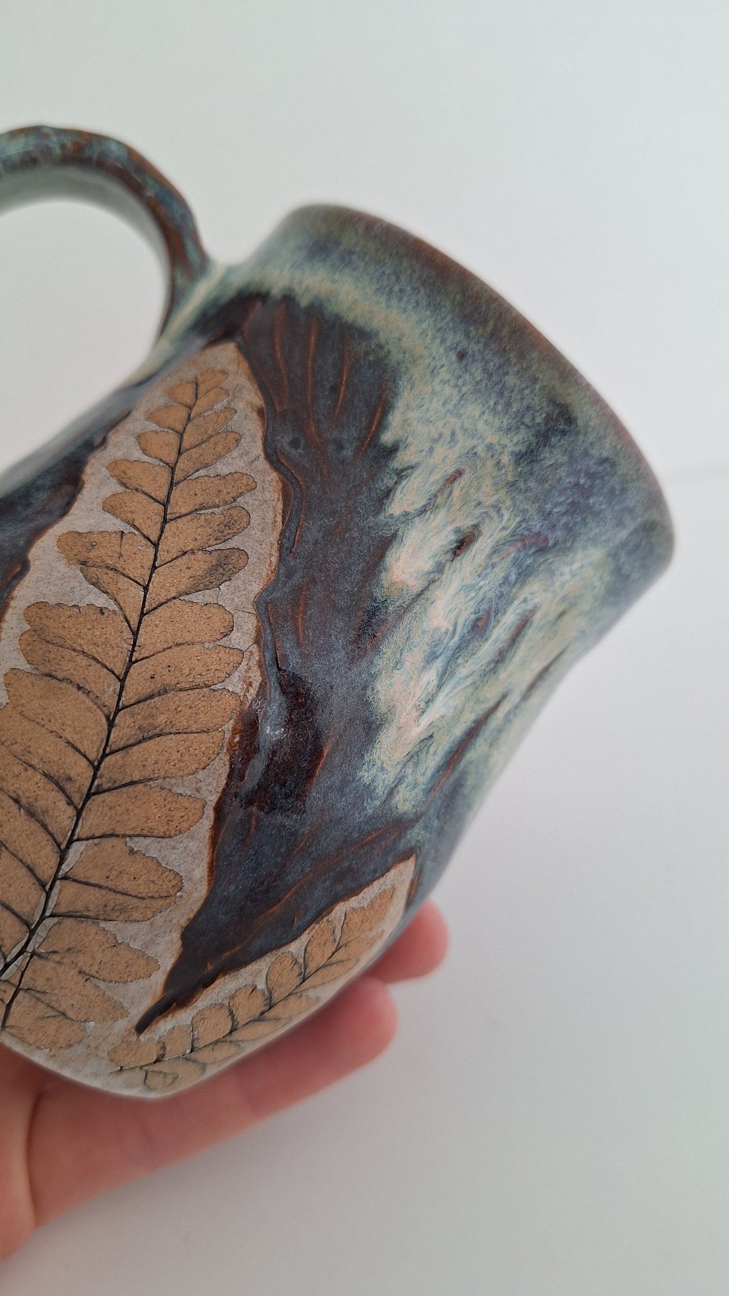 Hand Pressed Botanical Stoneware Mug – Maidenhair Fern, One of a Kind Handmade Mug