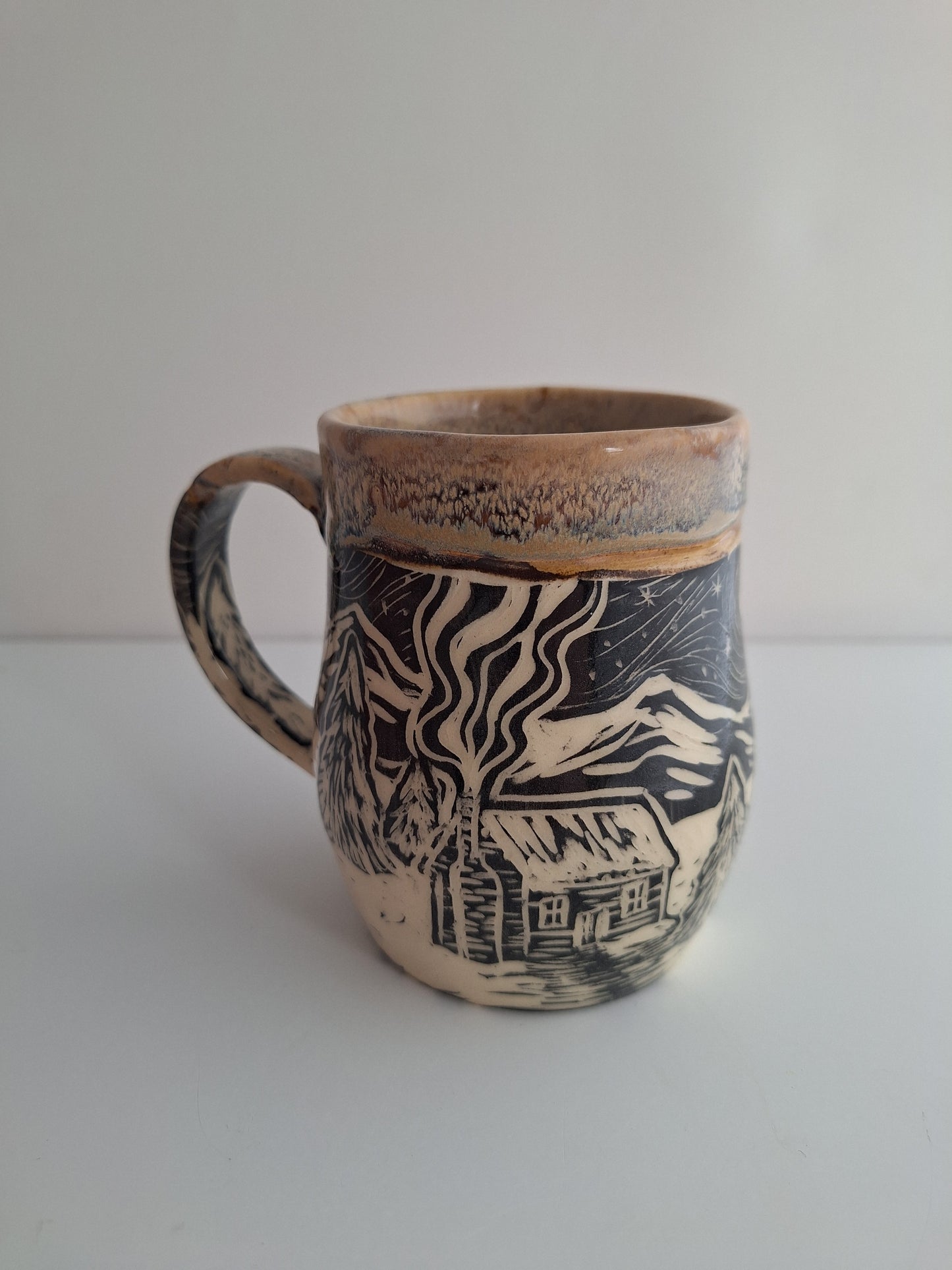 Hand-carved Cozy Cabin Mug