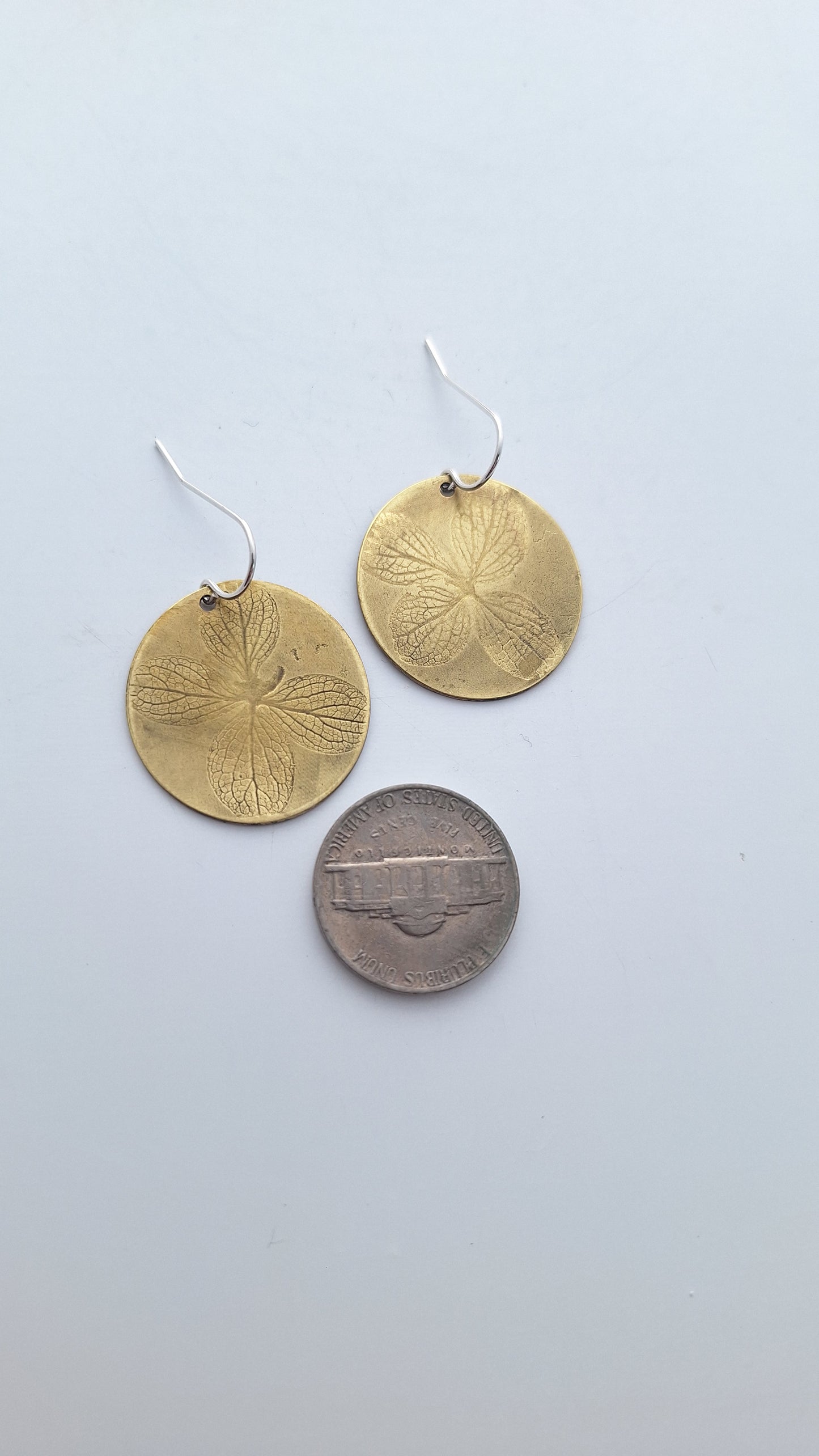 Pressed Hydrangea Brass Earrings — Botanical Imprint (One of a Kind)