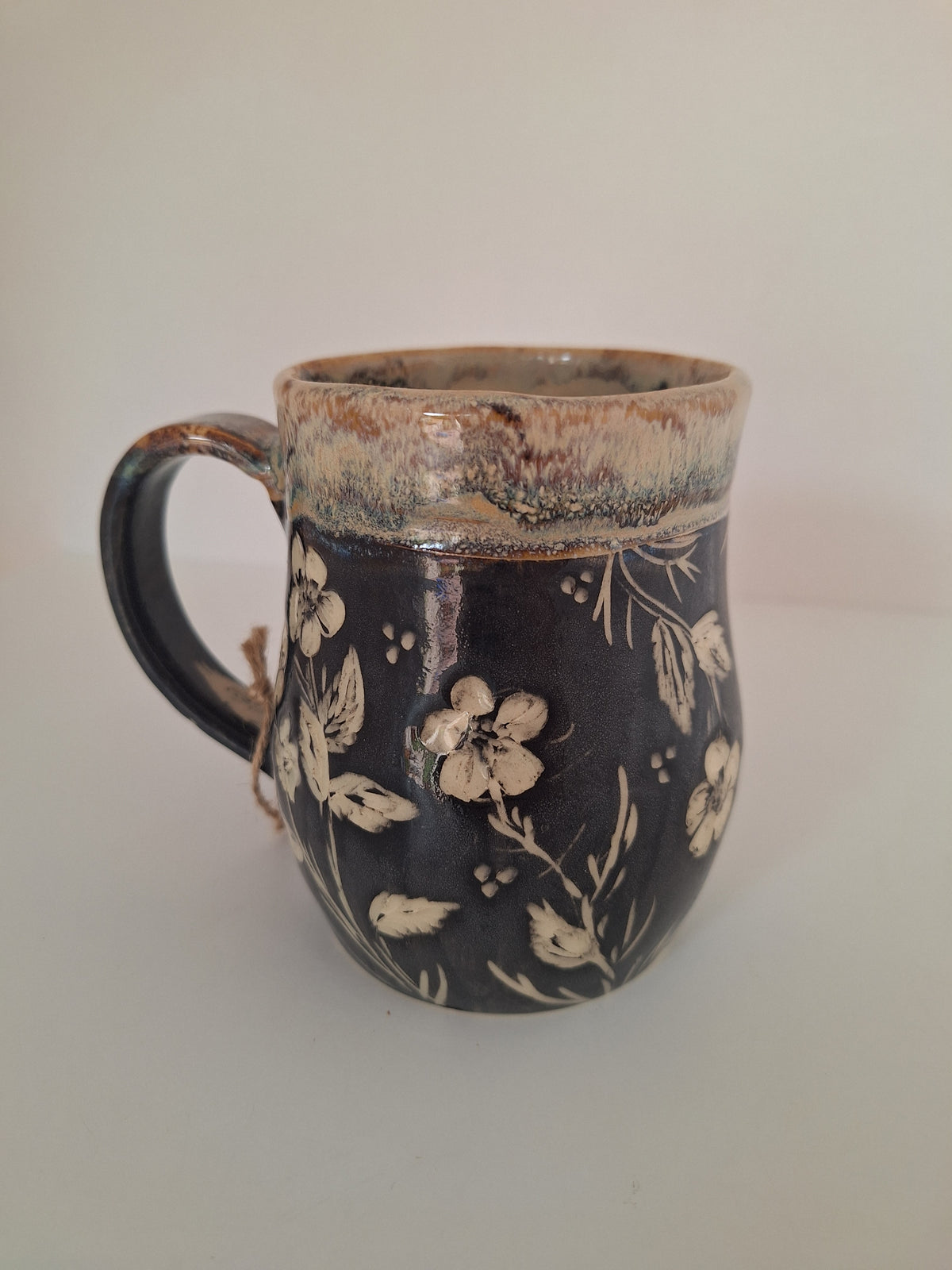 Monarchs Mug - Hand Carved Botanical Stoneware - Sgraffito