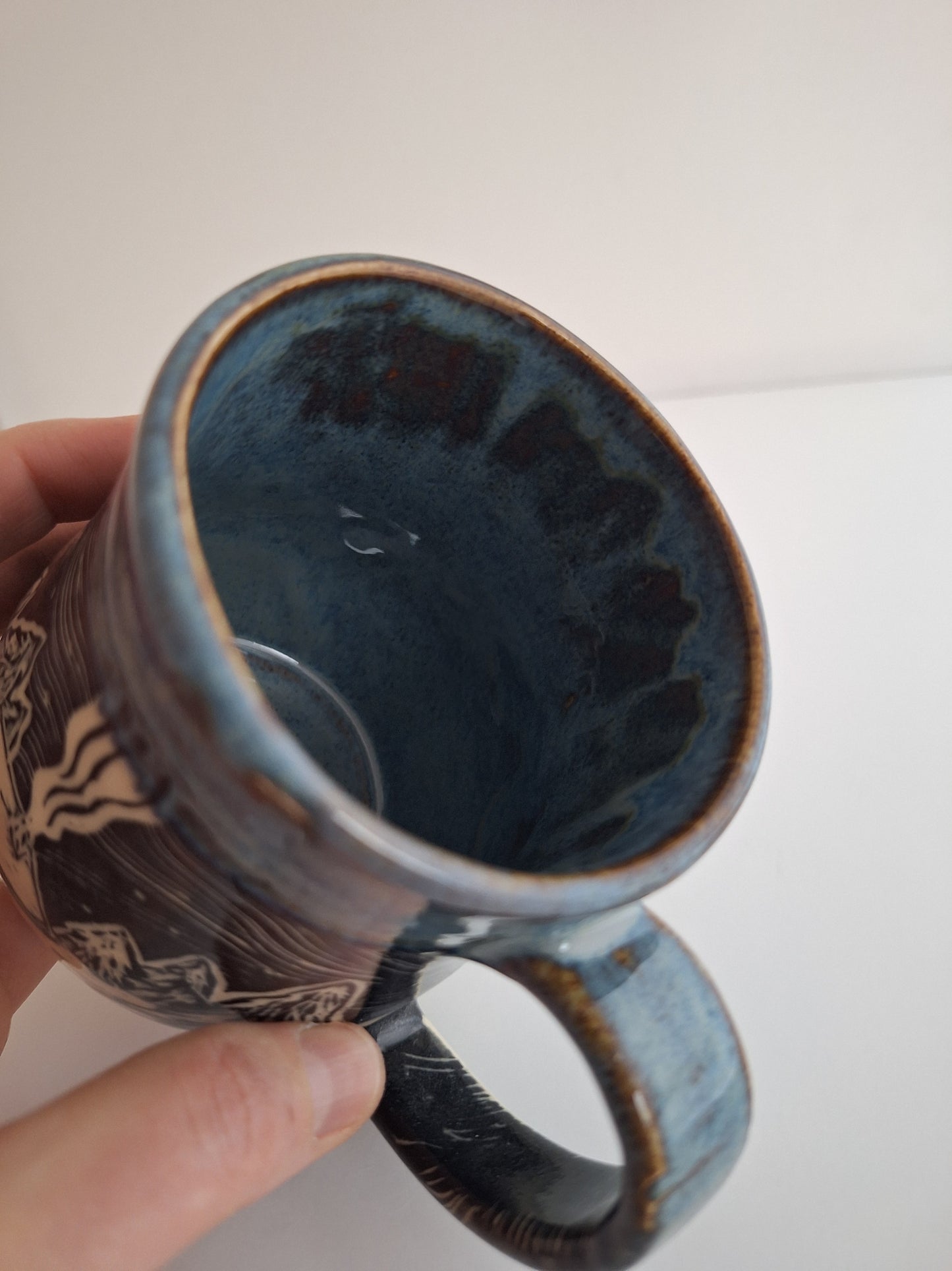 Hand-carved Snowy Cabin Mug