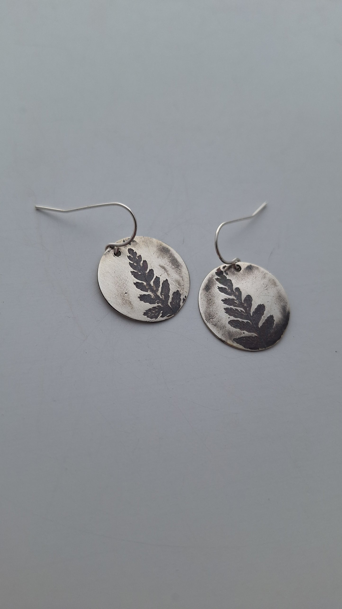 Sterling Silver Fern Imprint Earrings — Handcrafted Botanical Earrings