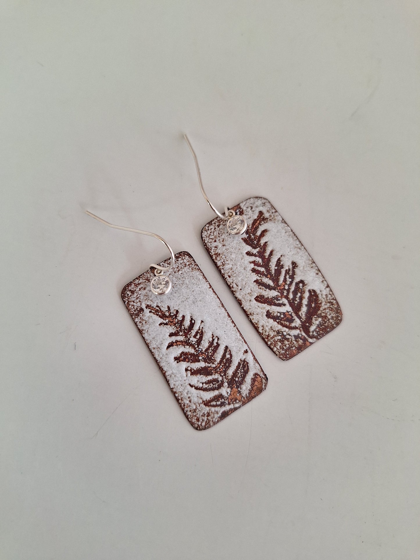 Copper Fern earrings – Enamel Pendant – One of a Kind Botanical Jewelry