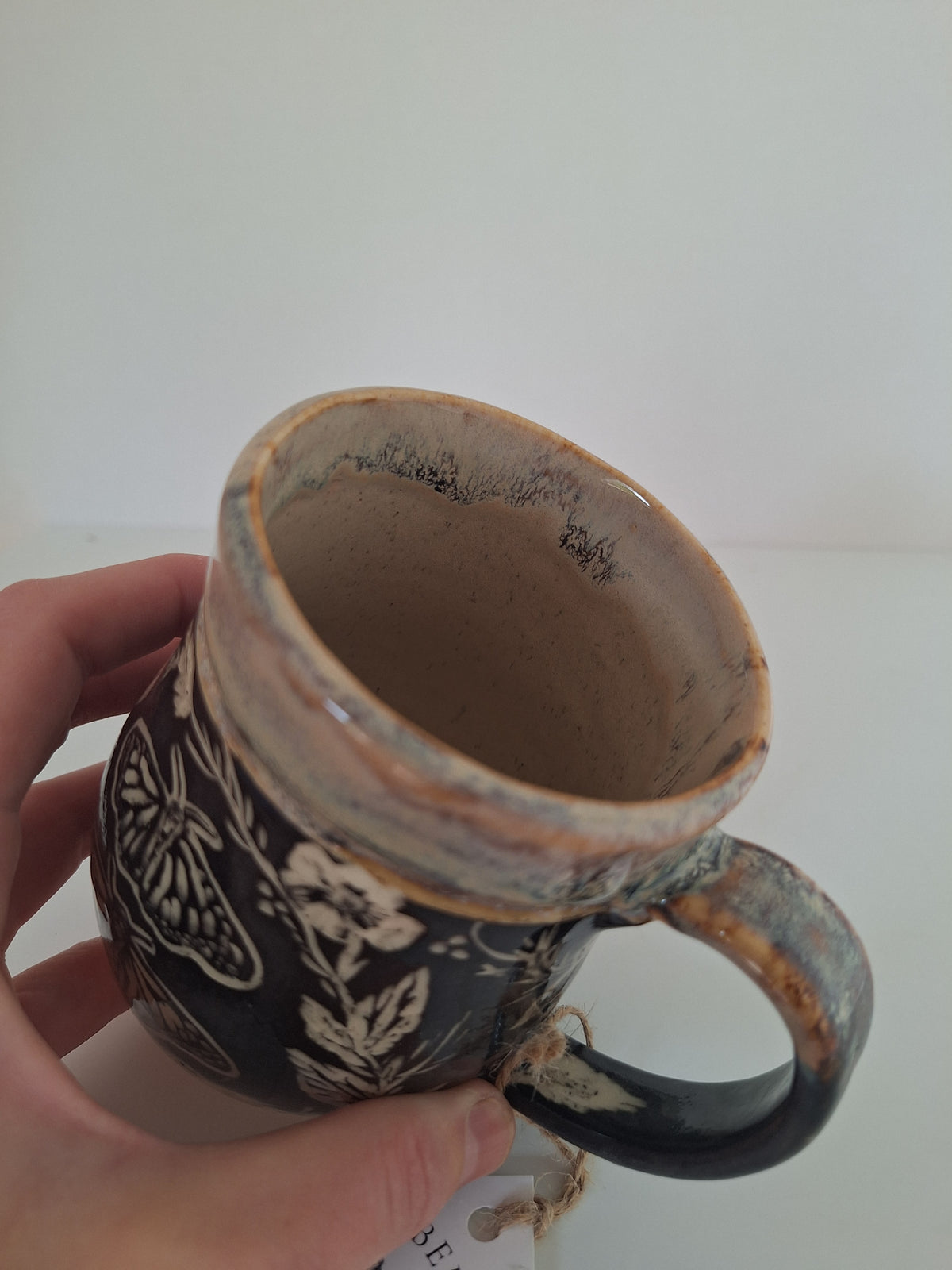 Monarchs Mug - Hand Carved Botanical Stoneware - Sgraffito