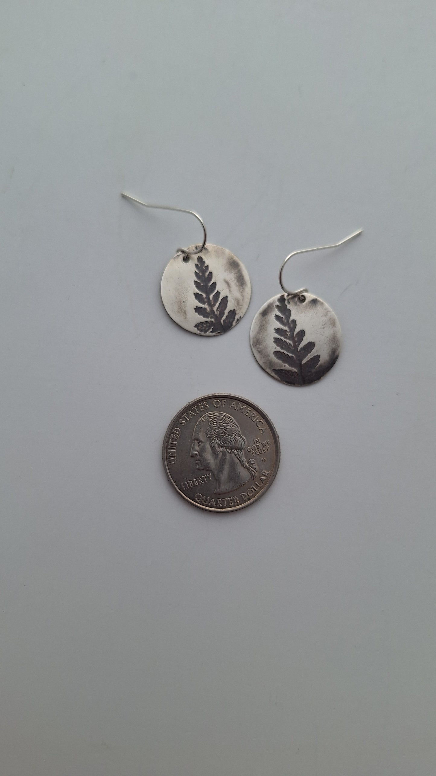 Sterling Silver Fern Imprint Earrings — Handcrafted Botanical Earrings