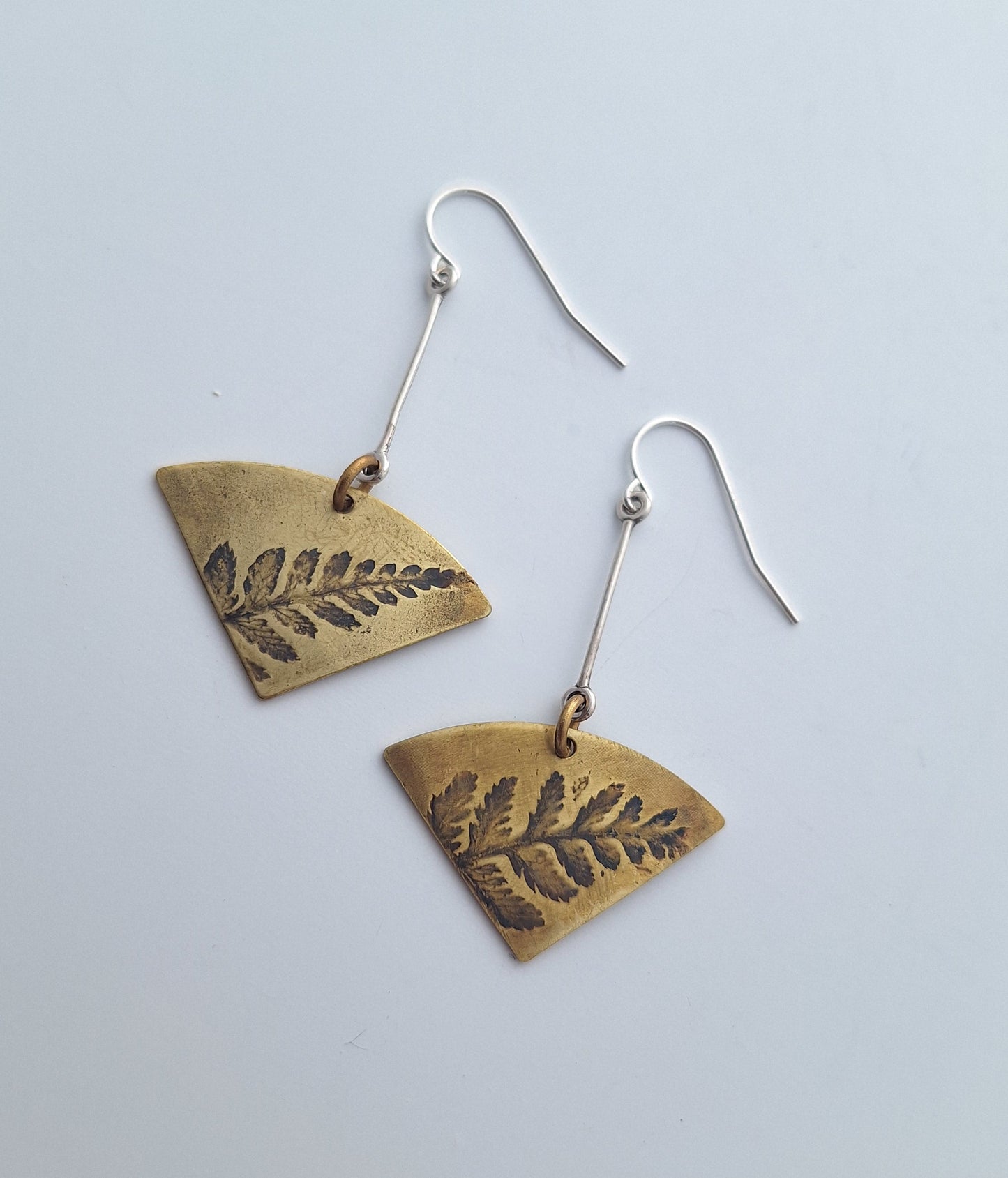 Pressed Wild Fern Brass Earrings — Botanical Imprint (One of a Kind)
