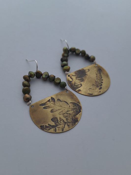 Pressed Wild Fern Brass Earrings — Botanical Imprint (One of a Kind)