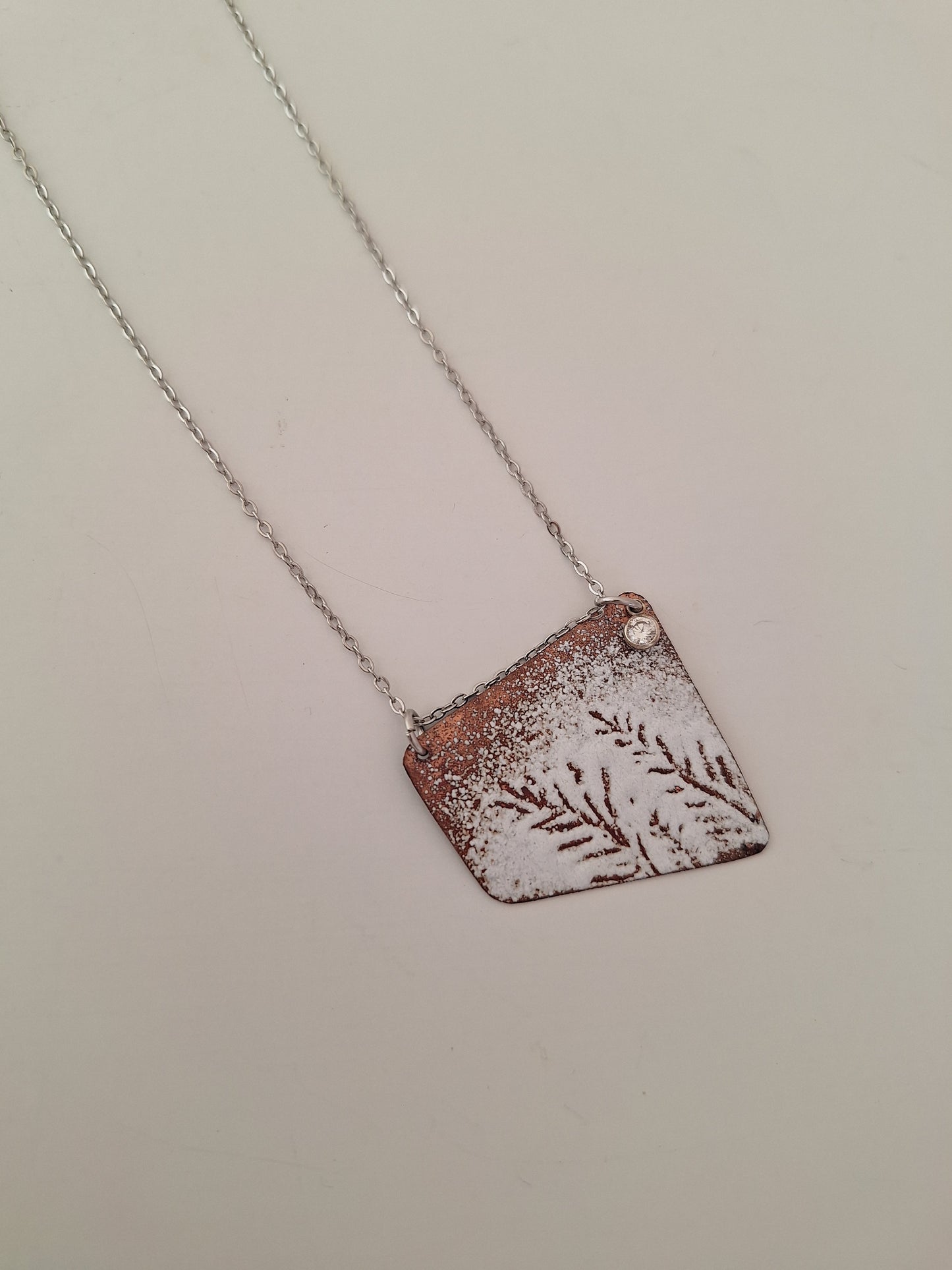 Copper Fern Necklace – Enamel Pendant – One of a Kind Botanical Jewelry