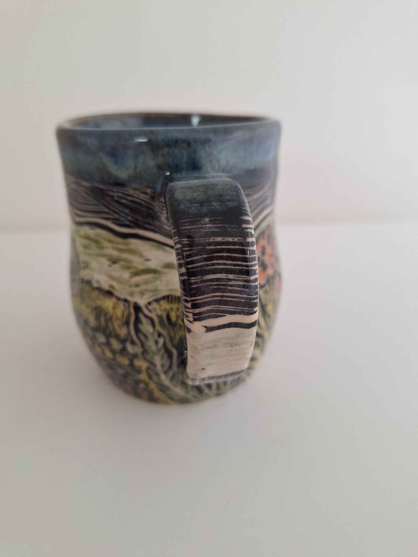 Hand Carved Botanical Stoneware Mug – Greenhouse - One of a Kind Sgraffito Mug