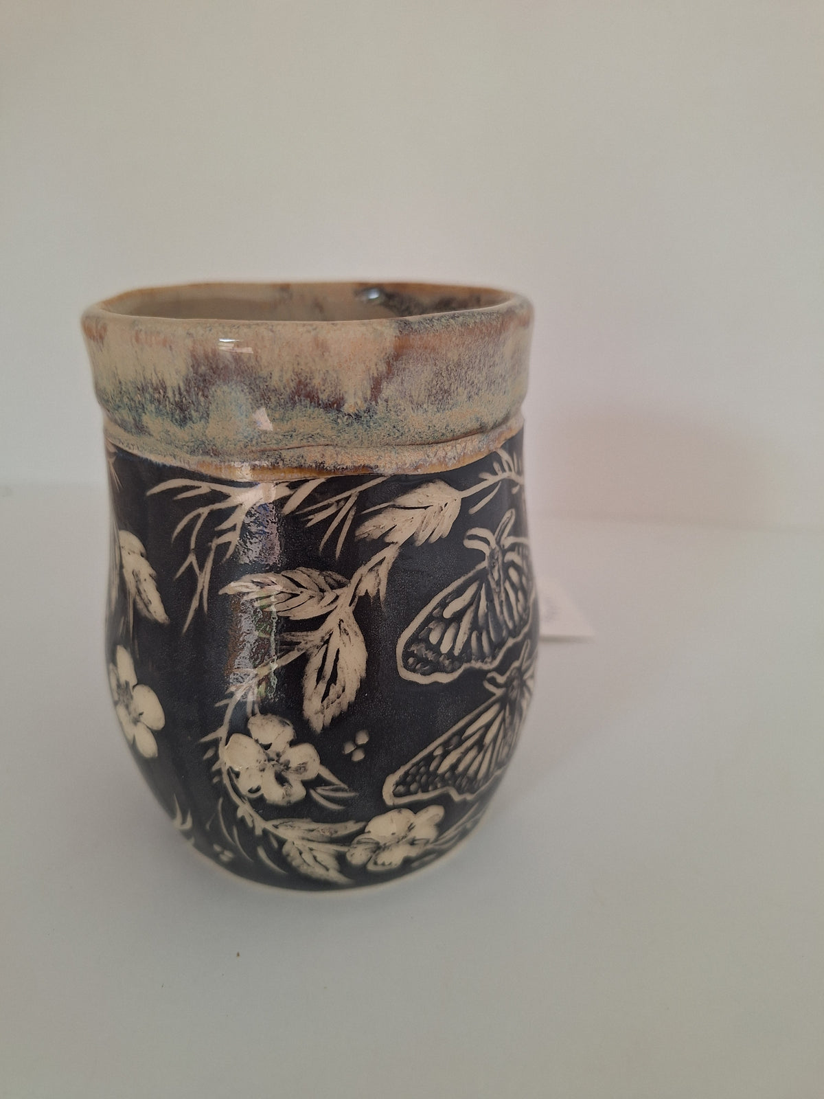 Monarchs Mug - Hand Carved Botanical Stoneware - Sgraffito