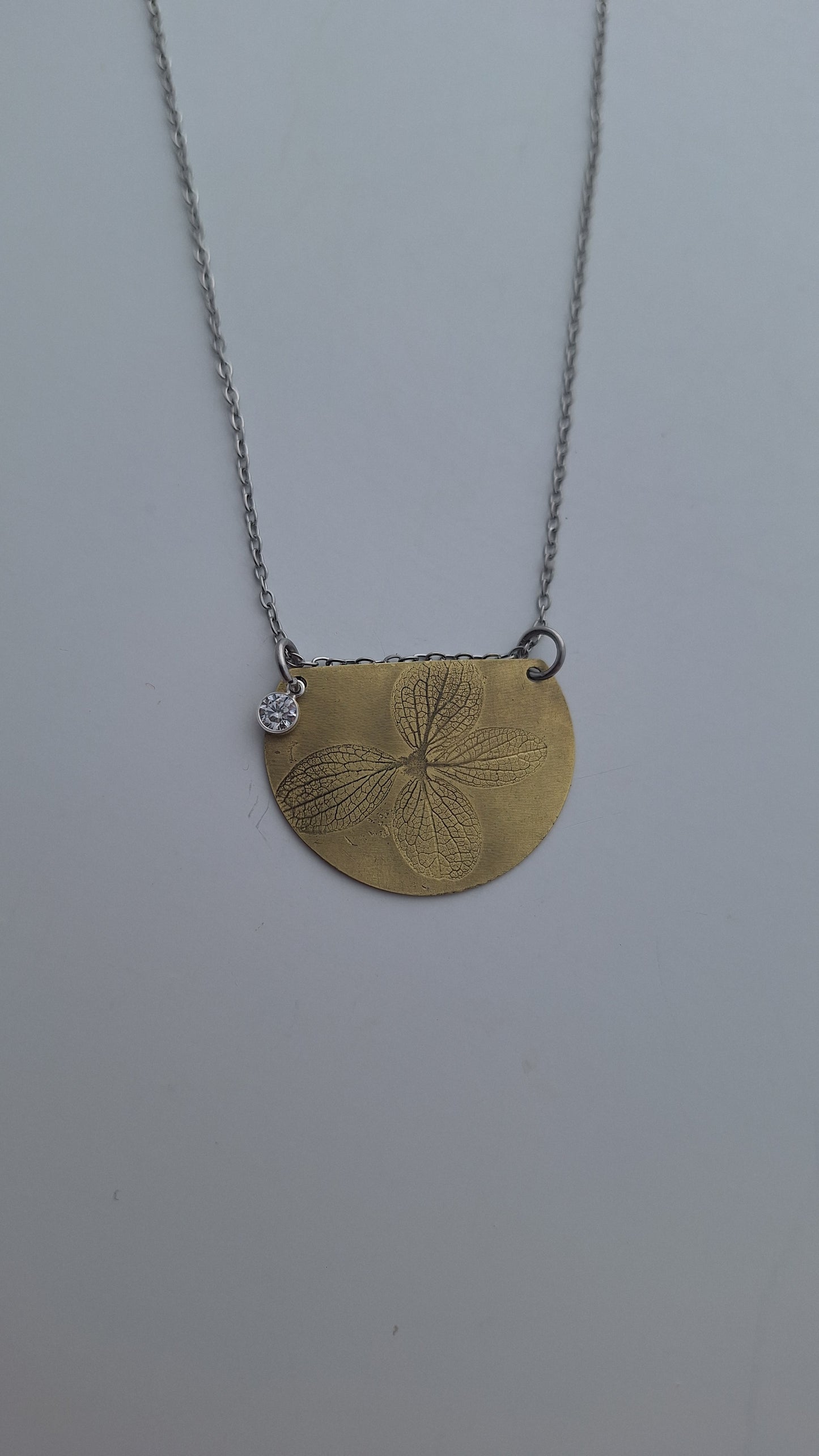 Pressed Hydrangea Brass Necklace — Botanical Imprint (One of a Kind)