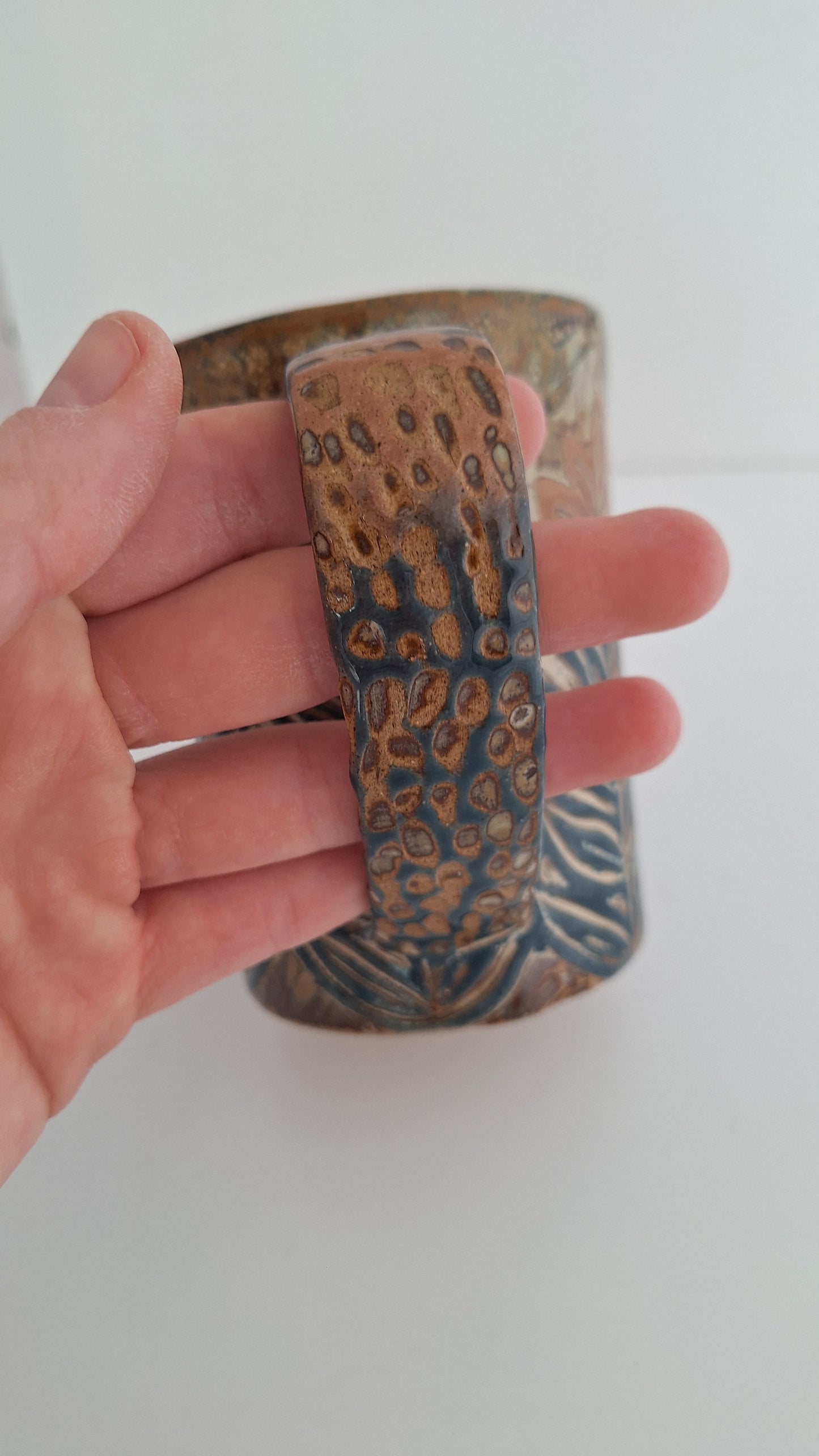 Hand Carved Botanical Stoneware Mug – Mountain Fern - One of a Kind Sgraffito Mug