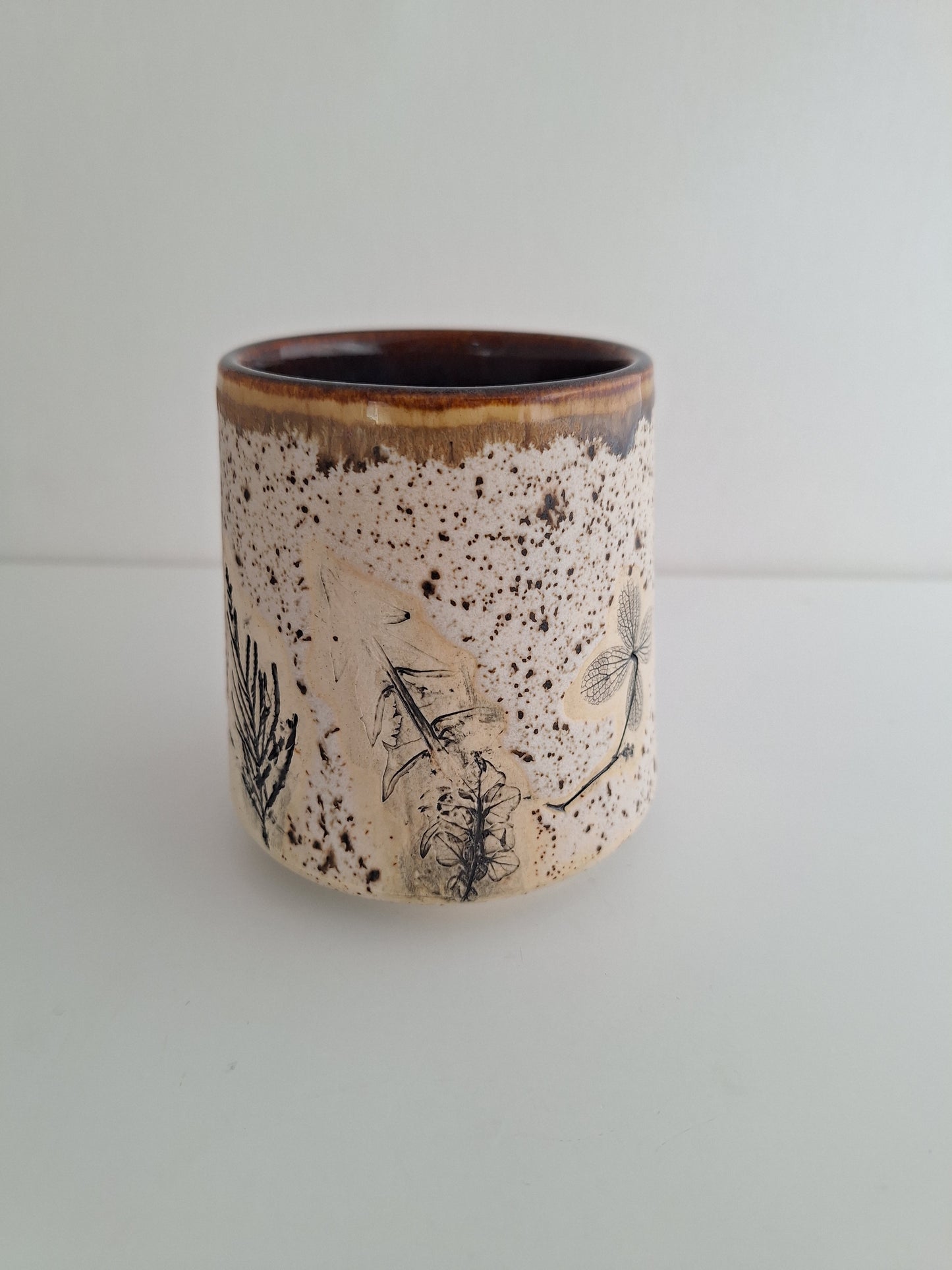 Botanical Imprint Stemless Wine Cup — One of a Kind Stoneware Tumbler - #5