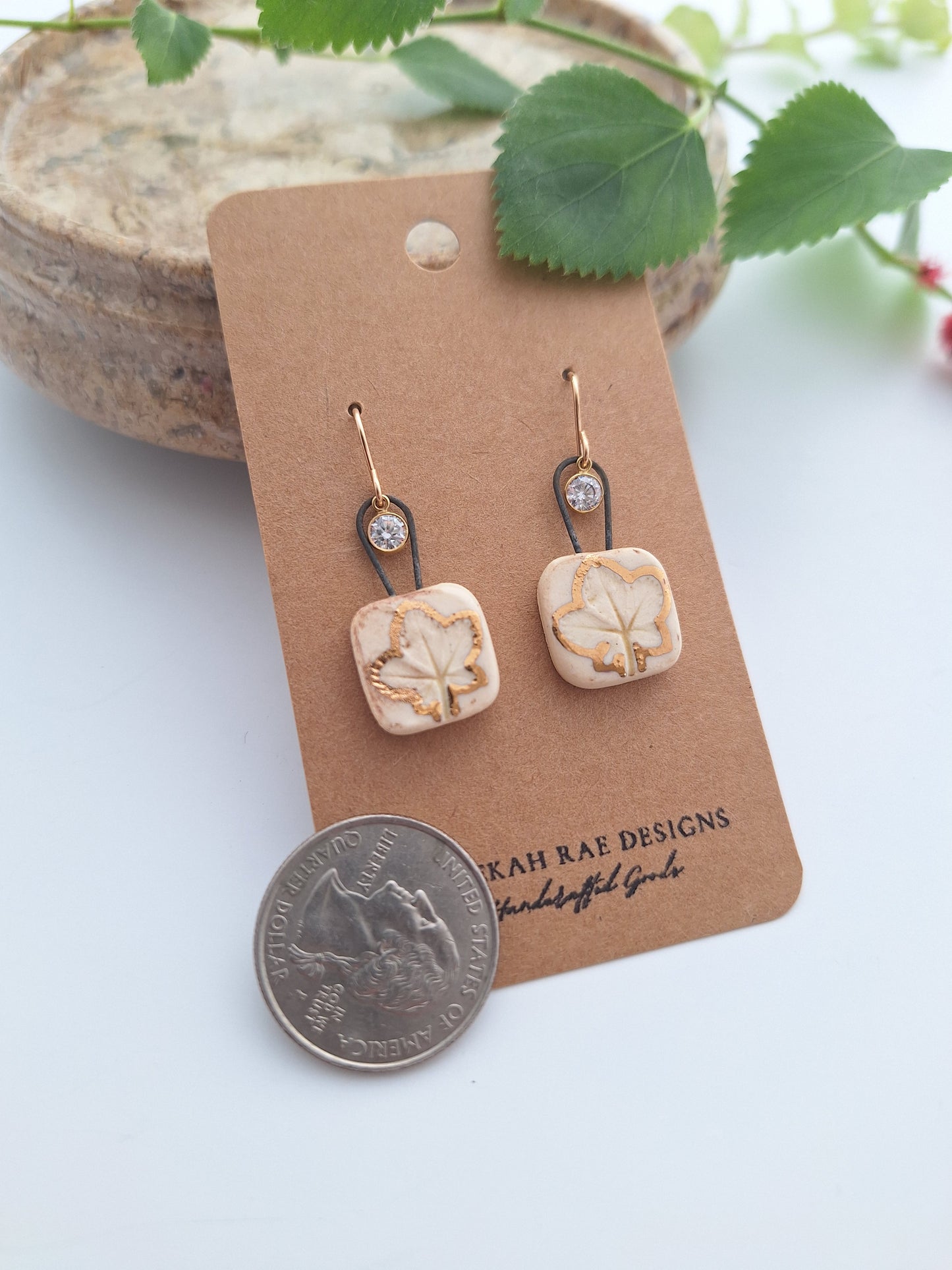 Wild Strawberry Ceramic Earrings - gold