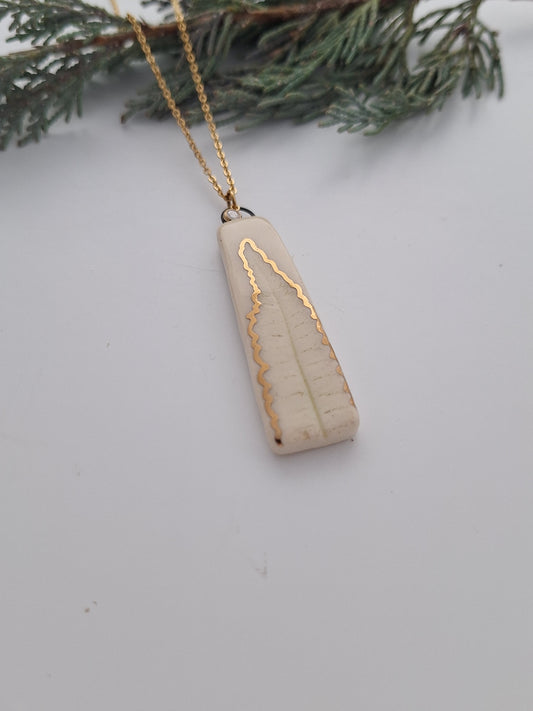 Gold Fern Ceramic Necklace