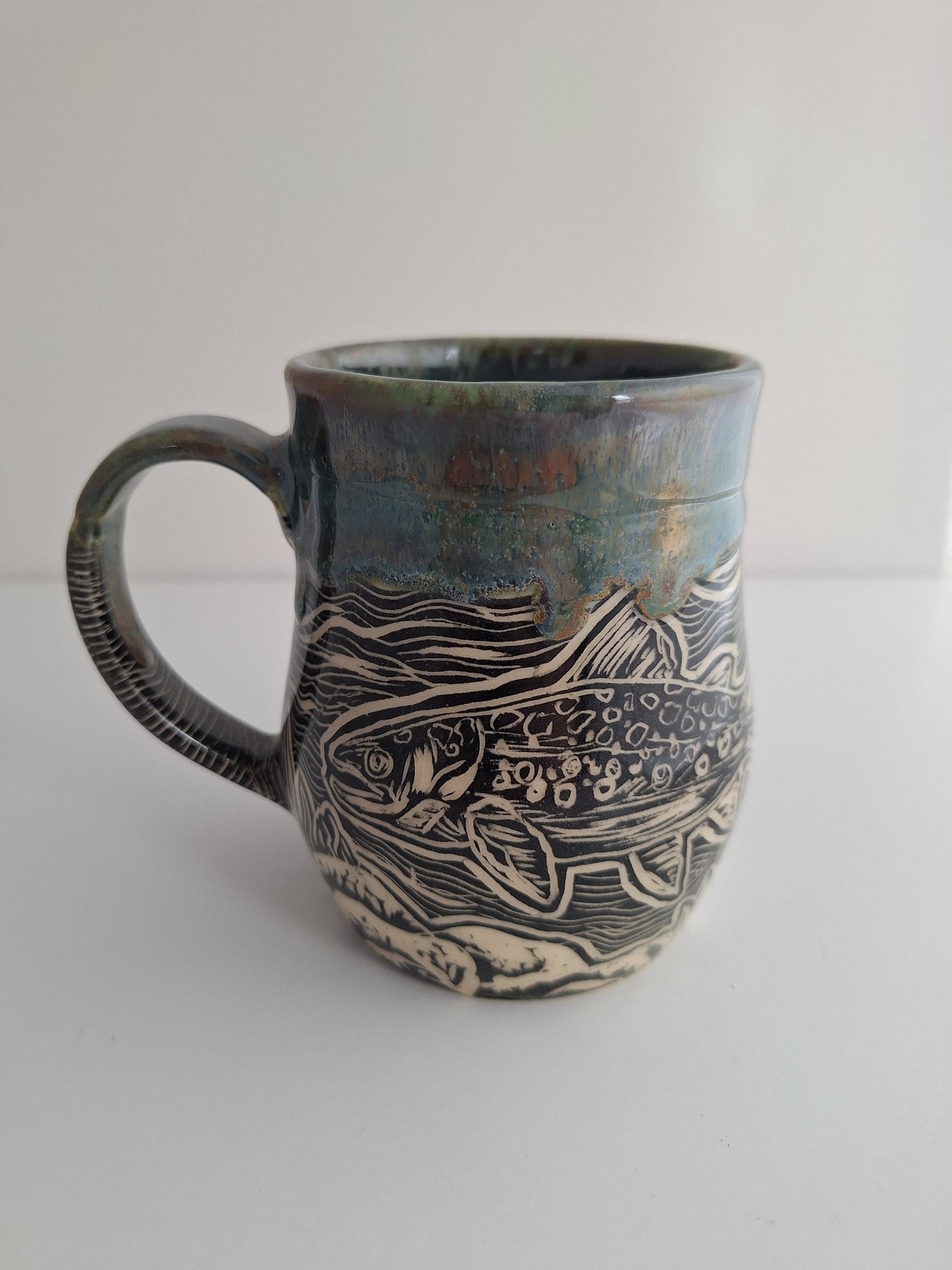 Hand-carved Trout Mug