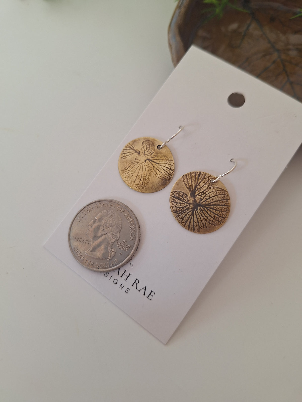 Pressed Hydrangea Brass Earrings — Botanical Imprint