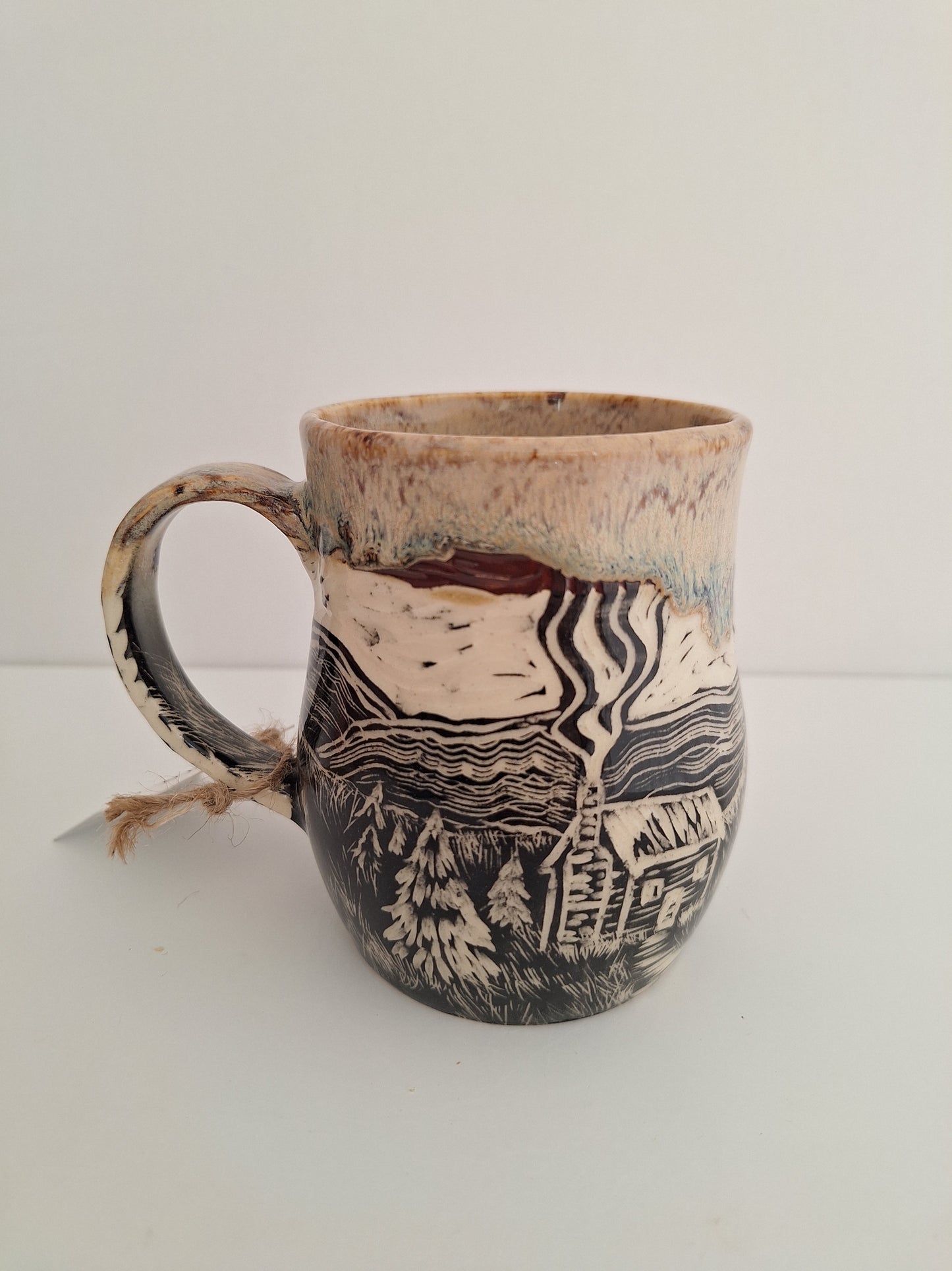 Hand-carved Mountain Cabin Mug