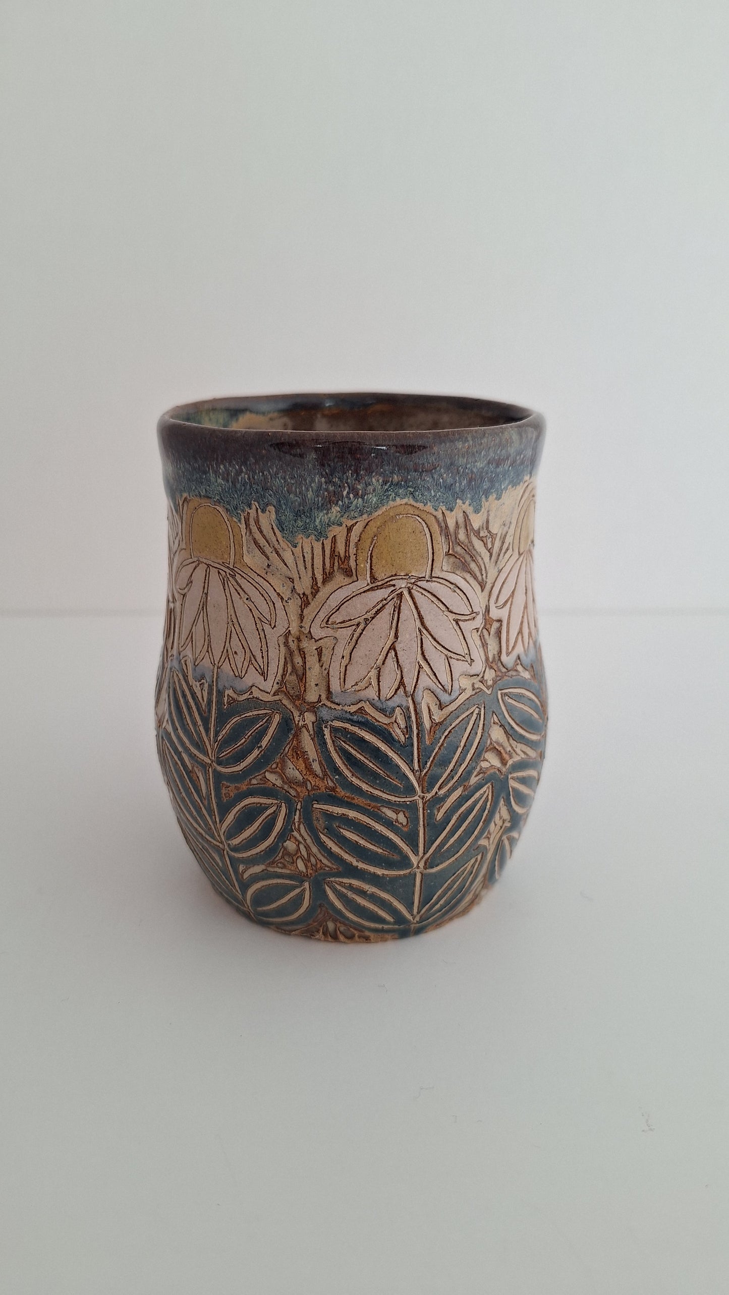 Hand Carved Botanical Stoneware Mug – Echinacea, Coneflowers - One of a Kind Sgraffito Mug