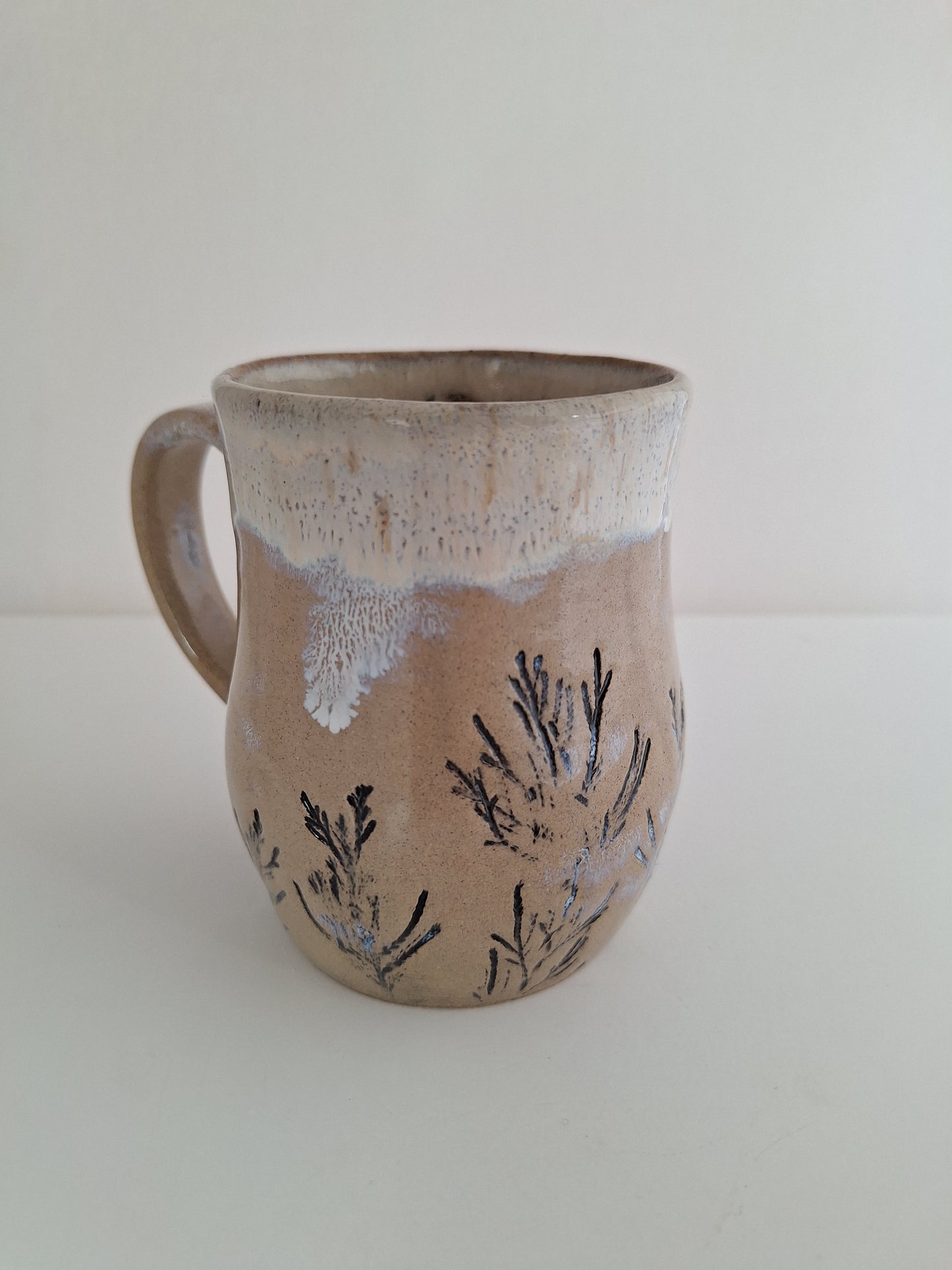 Hand Pressed Botanical Stoneware Mug – Juniper, One of a Kind Handmade Mug