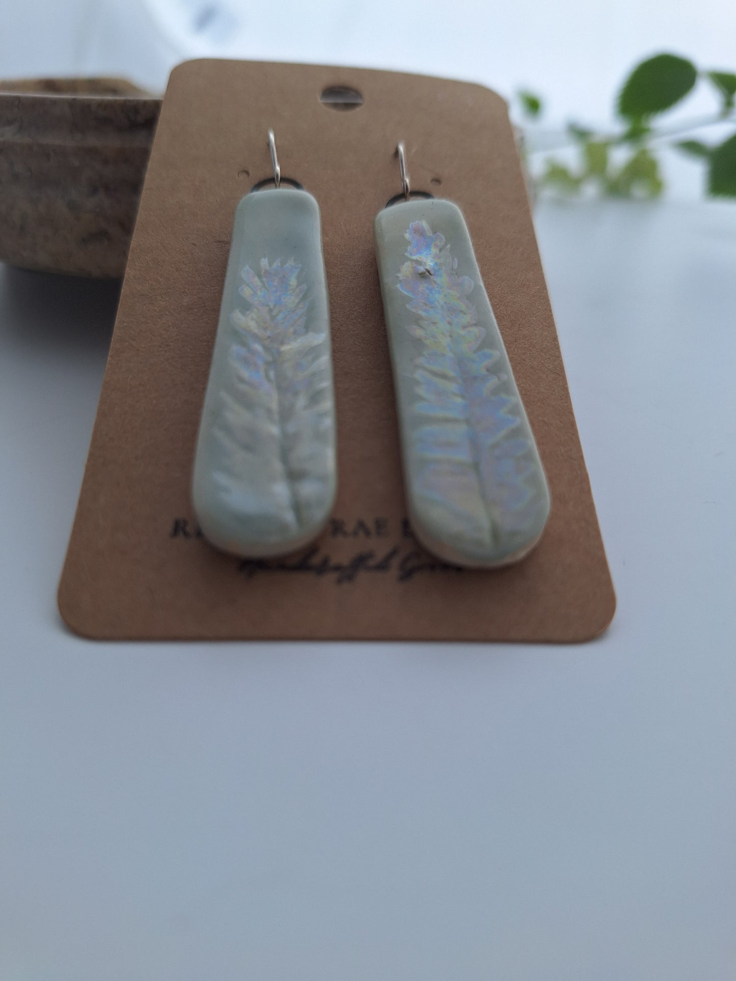 Fern Frond Ceramic Earrings - Sterling