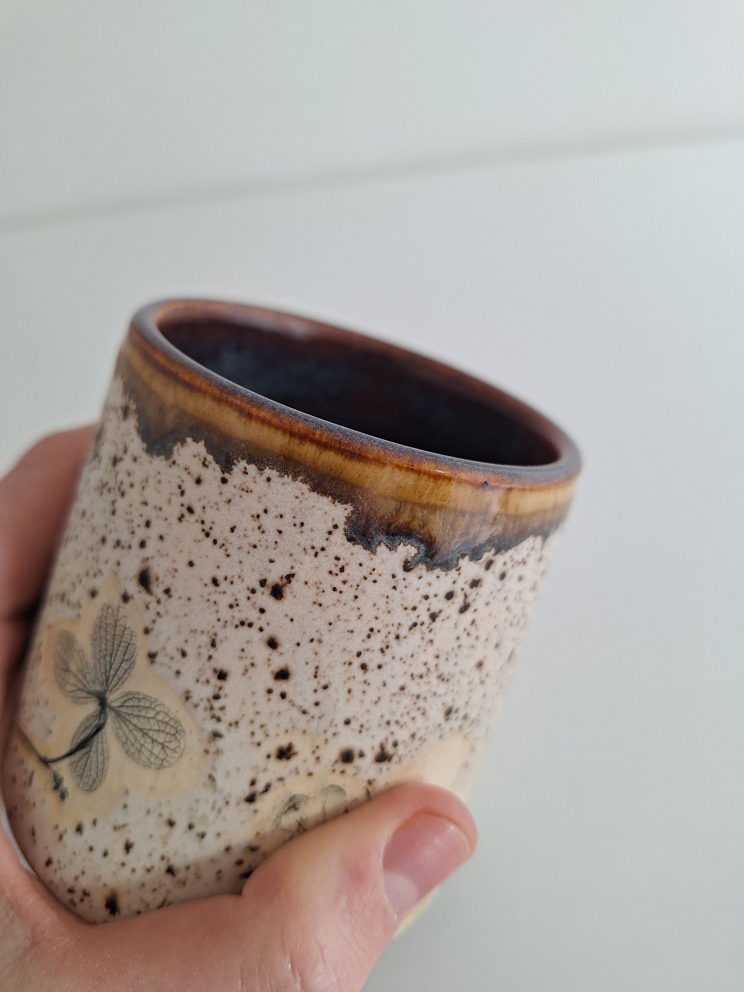 Botanical Imprint Stemless Wine Cup — One of a Kind Stoneware Tumbler - #5