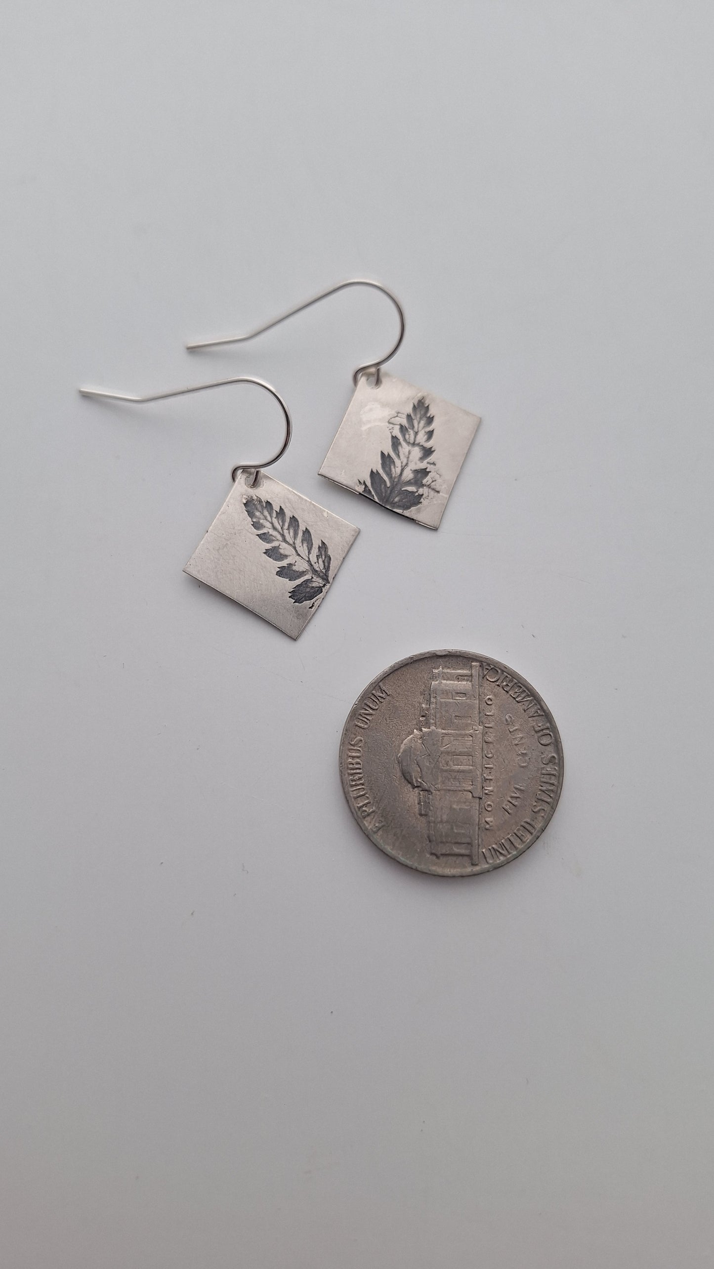 Sterling Silver Fern Imprint Earrings — Handcrafted Botanical Earrings