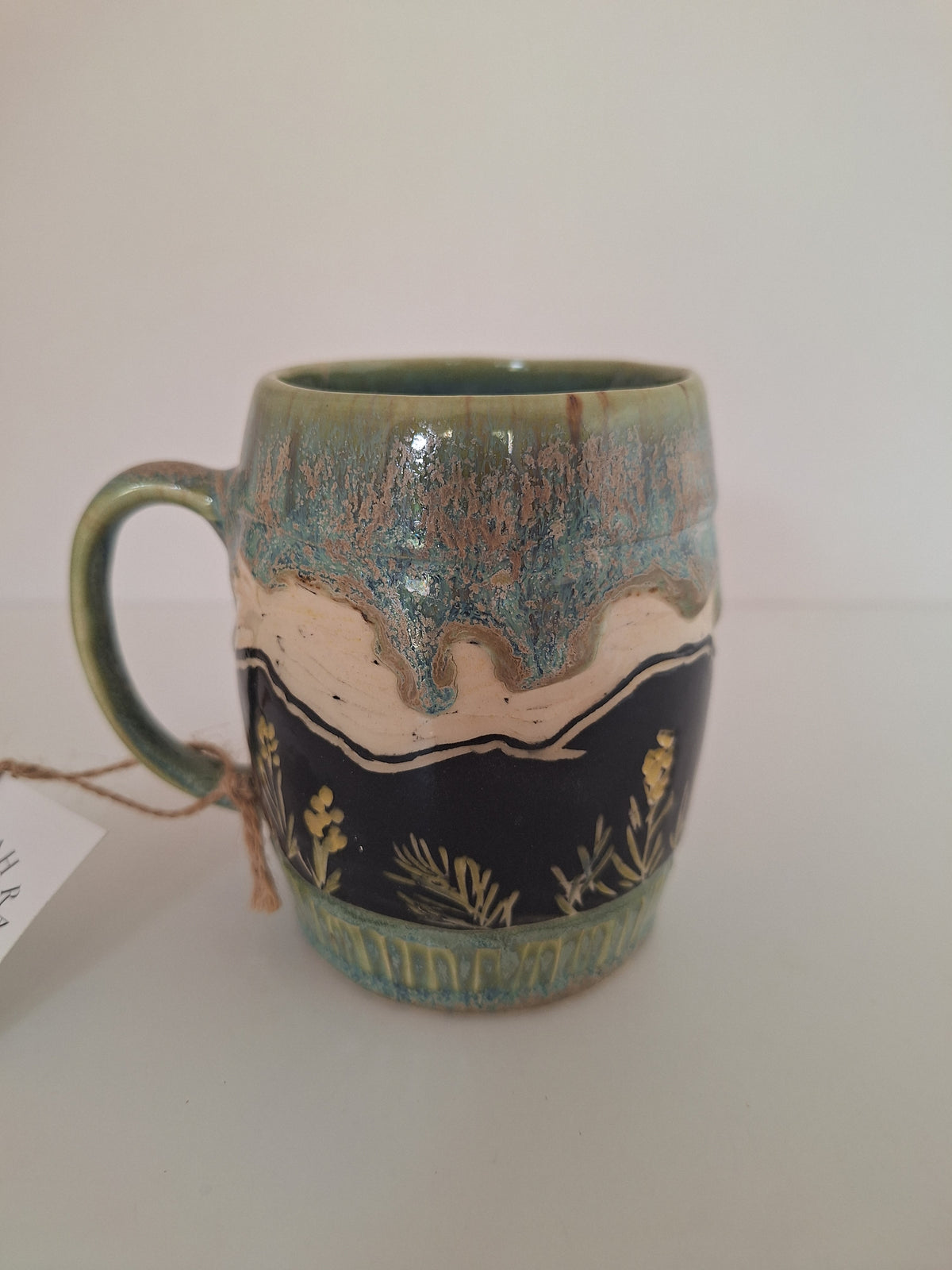 Endless Mountain Mug - Hand Carved Botanical Stoneware - Sgraffito