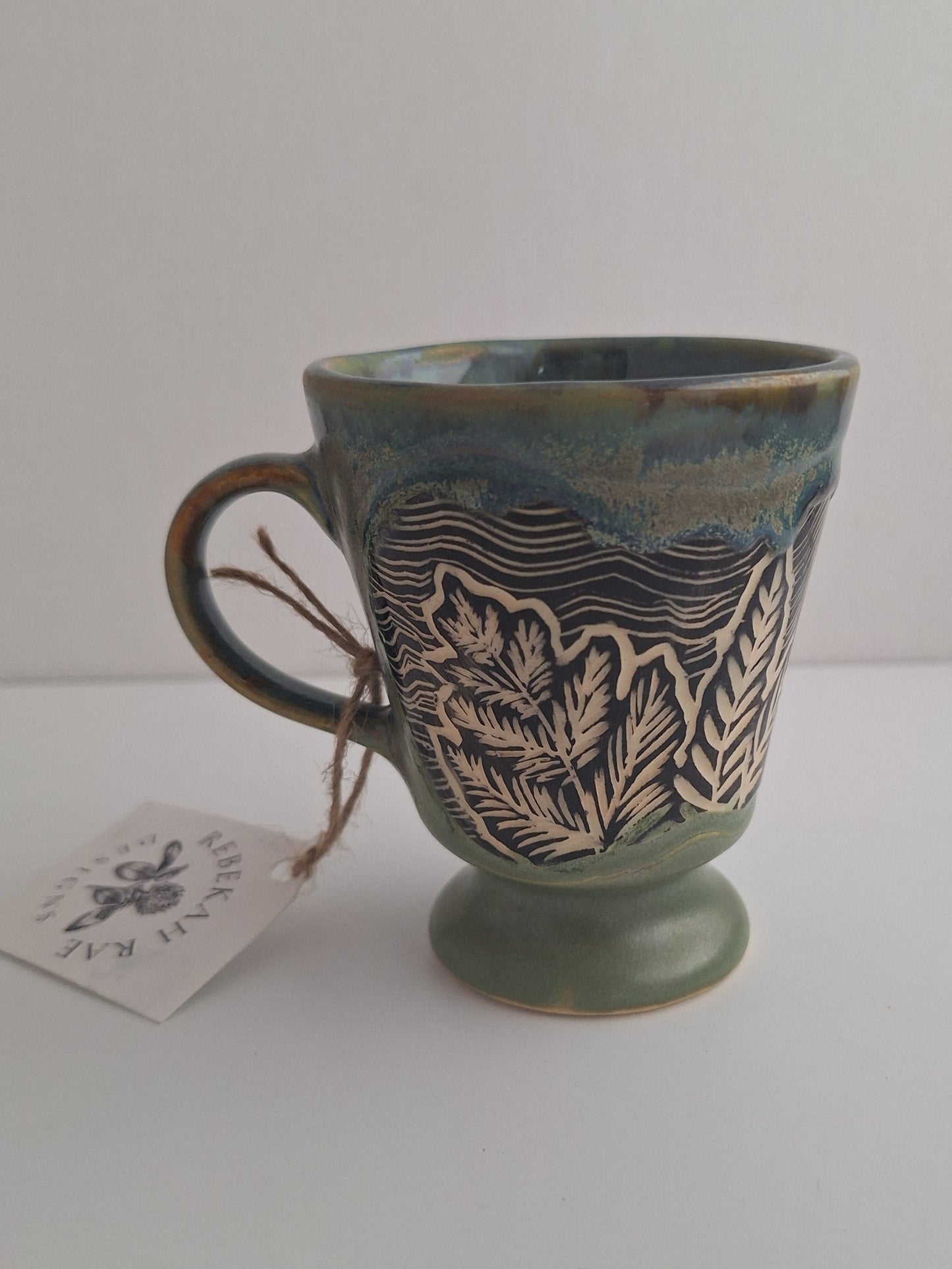 Hand-Carved Fern Stoneware Espresso Mug – Sgraffito Pottery Cup