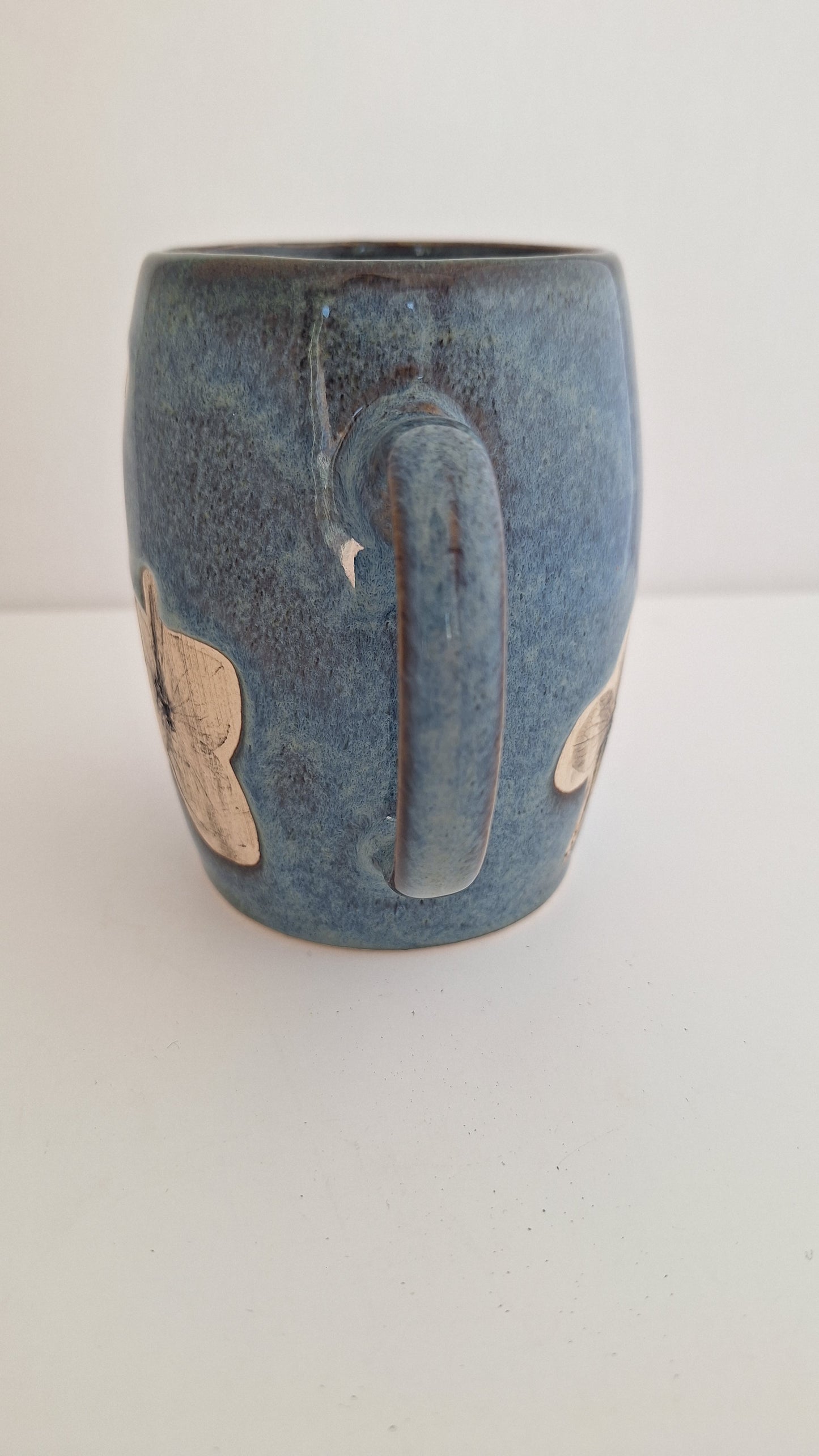 Hand Pressed Botanical Stoneware Mug – Hydrangeas, One of a Kind Handmade Mug