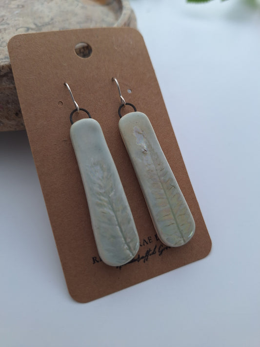 Fern Frond Ceramic Earrings - Sterling