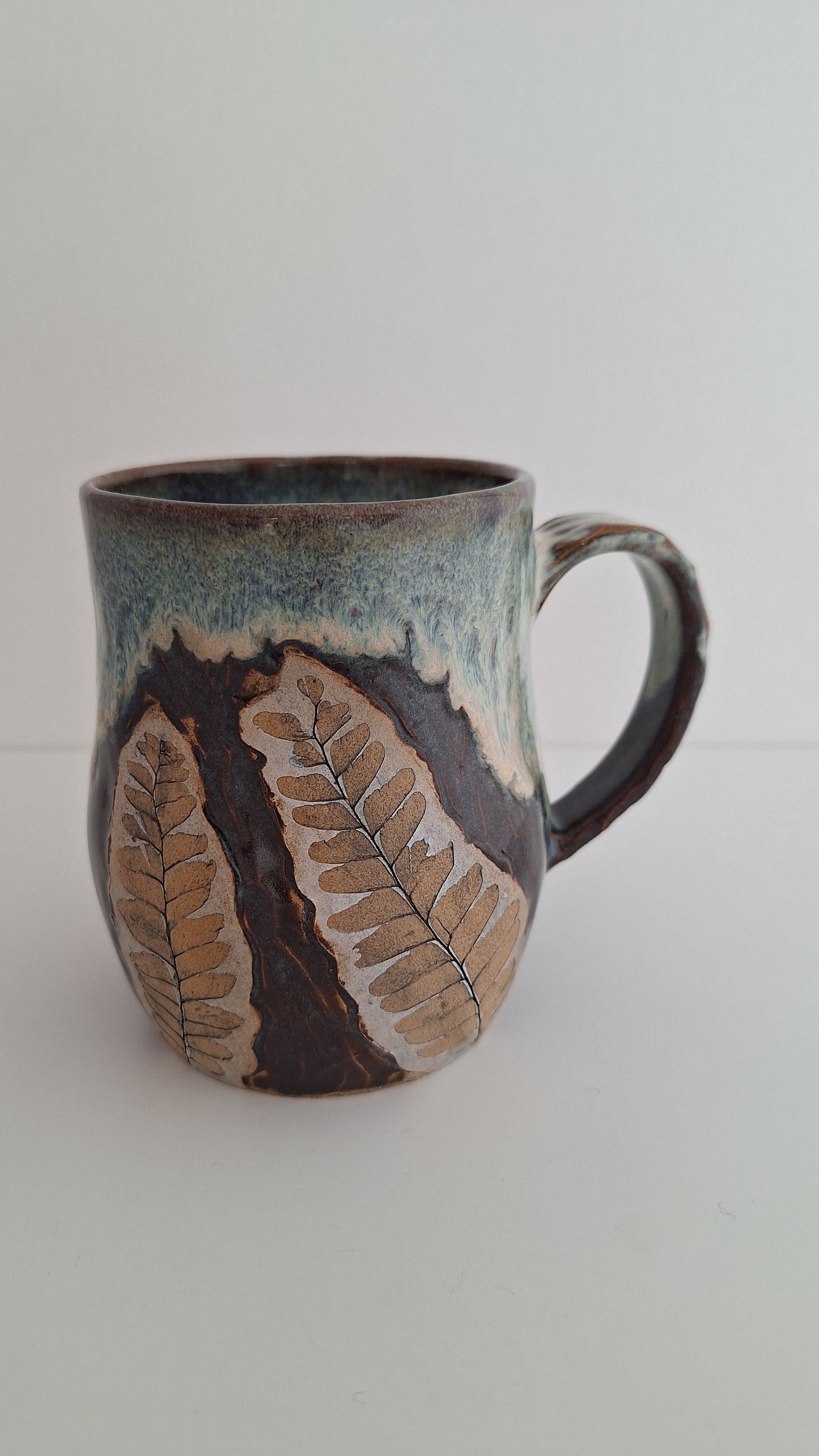 Hand Pressed Botanical Stoneware Mug – Maidenhair Fern, One of a Kind Handmade Mug