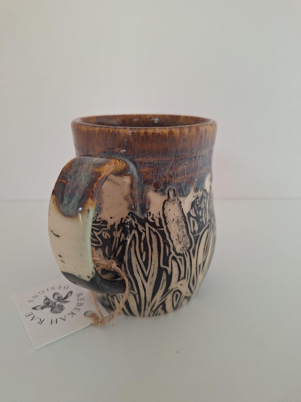Boathouse Mug - Hand Carved Botanical Stoneware - Sgraffito