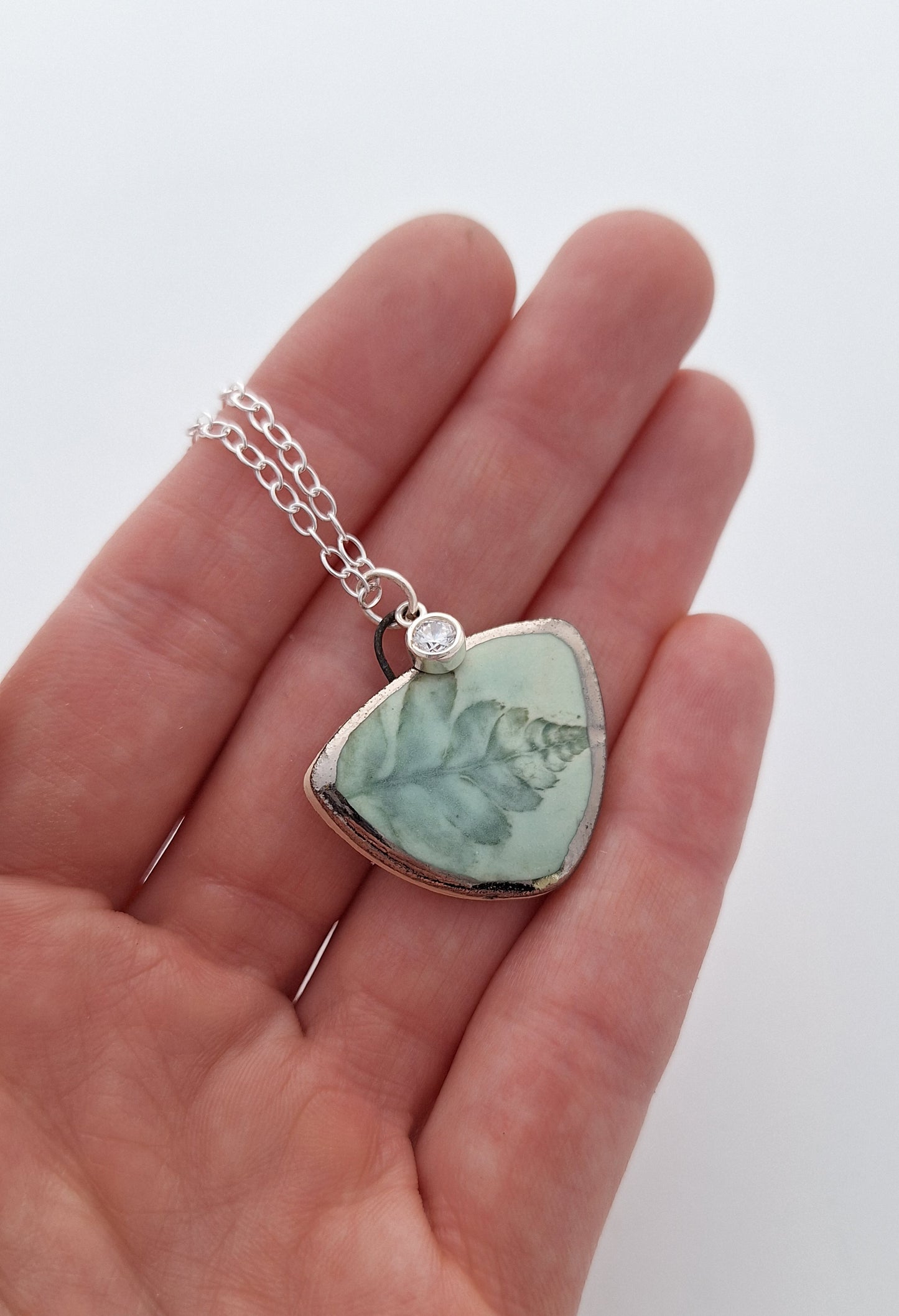 Turquoise Fern Necklace - Ceramic - Silver