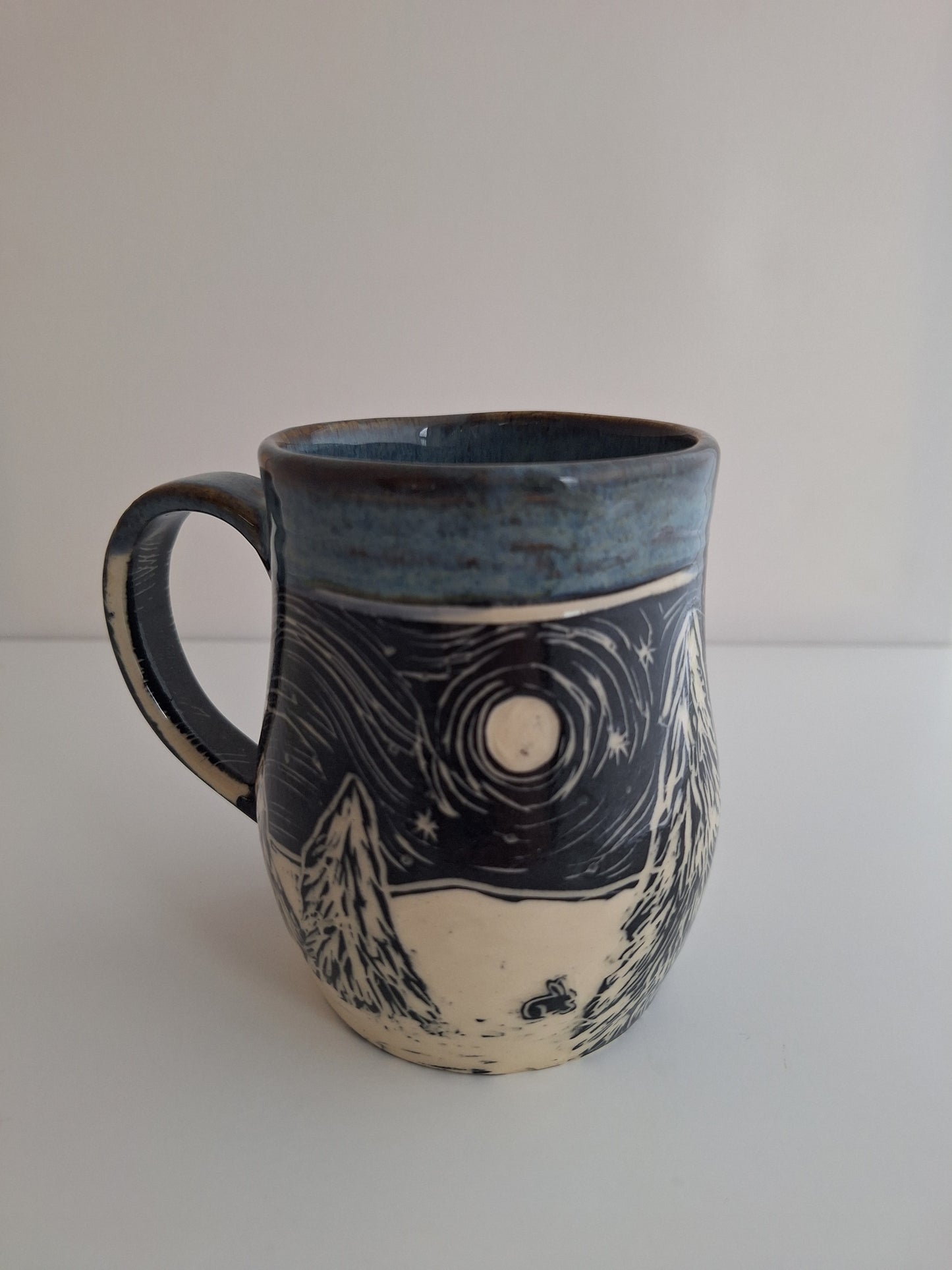 Hand-carved Snowy Cabin Mug