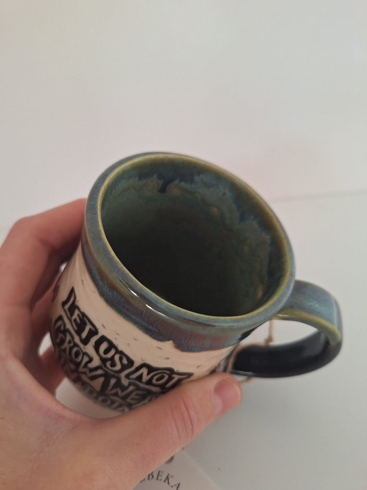 Don't Grow Weary Mug - Hand Carved Botanical Stoneware - Sgraffito