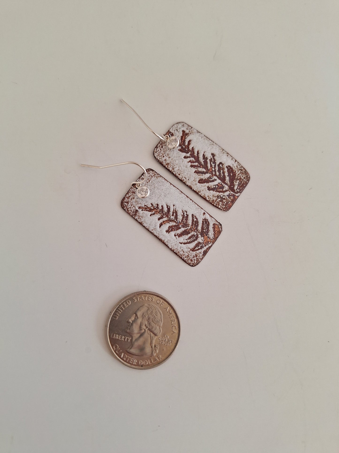 Copper Fern earrings – Enamel Pendant – One of a Kind Botanical Jewelry