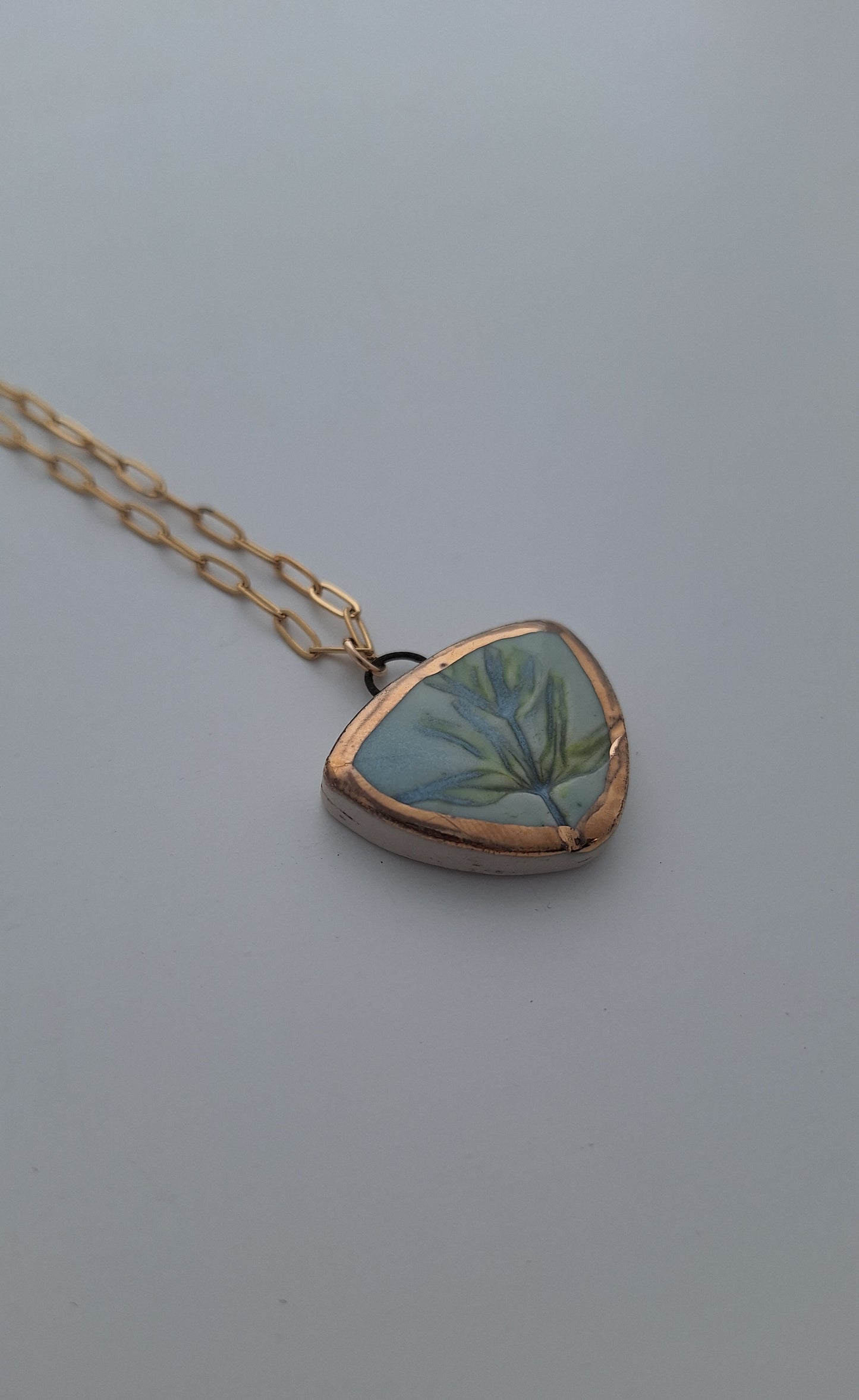 Turquoise Leaf Necklace - Ceramic - Gold