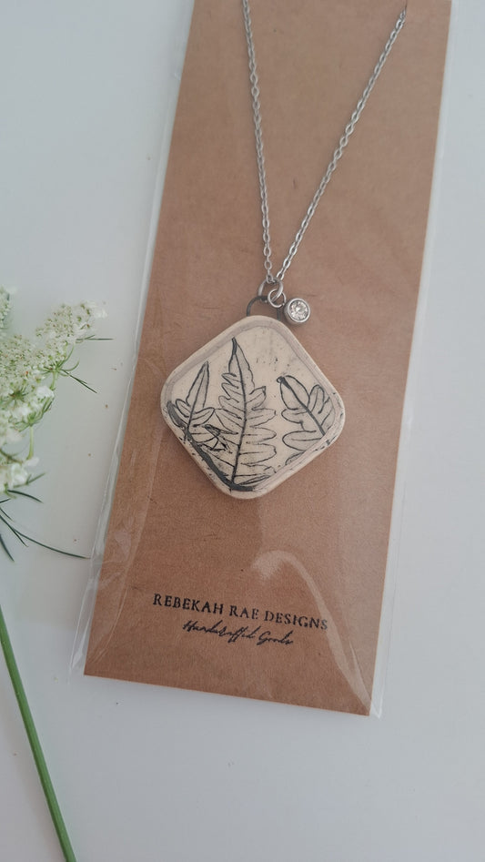 Botanical Imprint Necklace, ceramic
