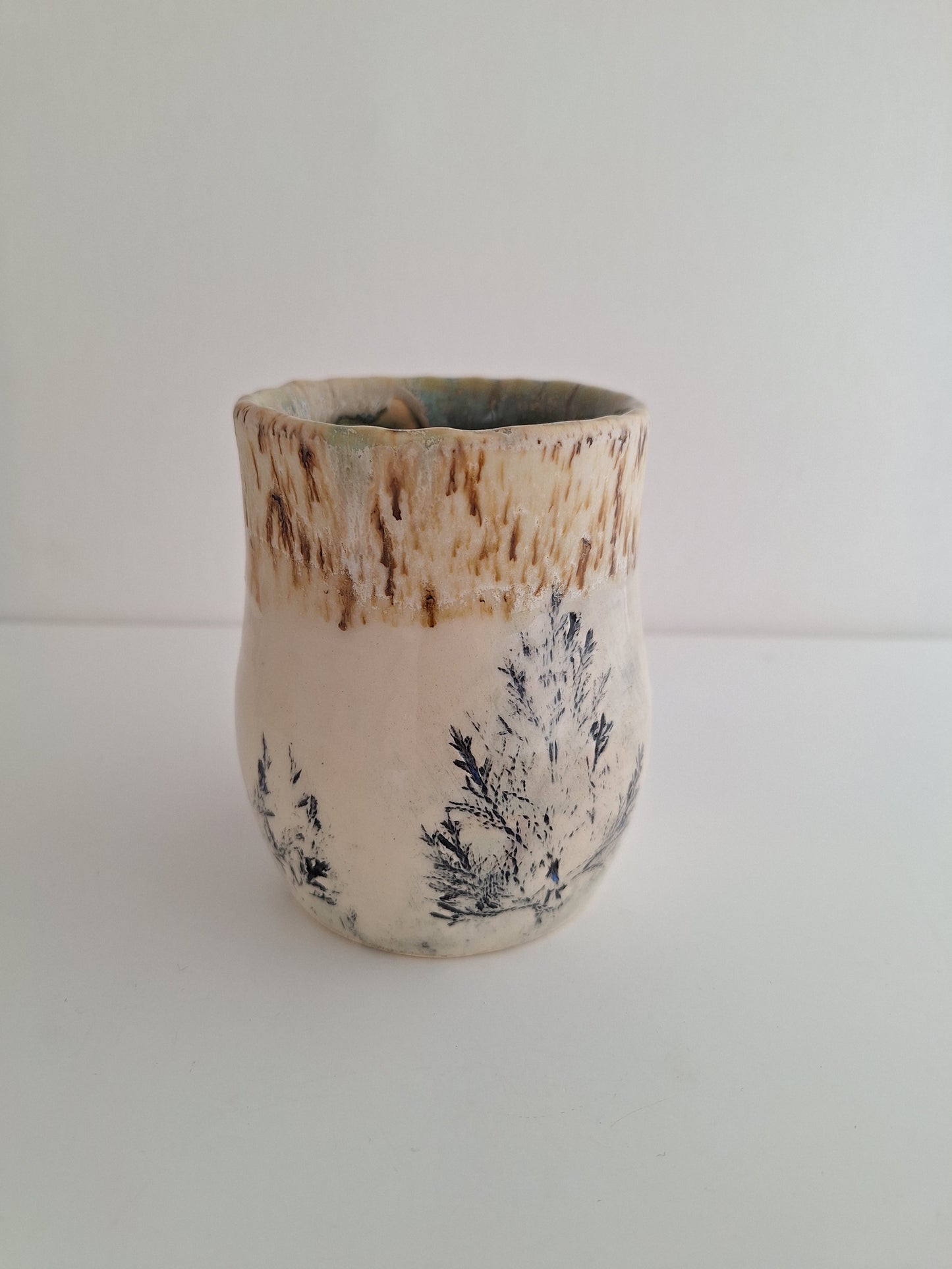 Hand Pressed Botanical Stoneware Mug – Be Still, One of a Kind Handmade Mug