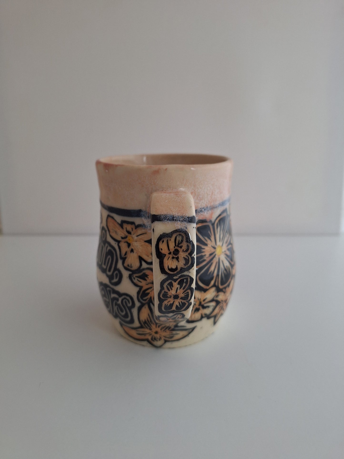 Hand-carved No Rain No Flowers Mug